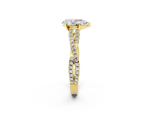 Yellow gold Pear Cut Diamond Solitaire Engagement Ring with Twisted Pavé Band and Four-Prong Setting