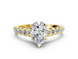 Yellow gold Pear Cut Diamond Solitaire Ring with Cathedral Setting and Pavé Band_155