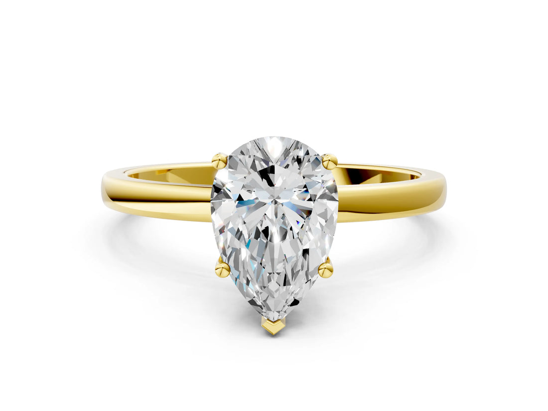 Yellow gold Pear Cut Diamond Solitaire Ring with Classic Band and Four-Prong Setting_8