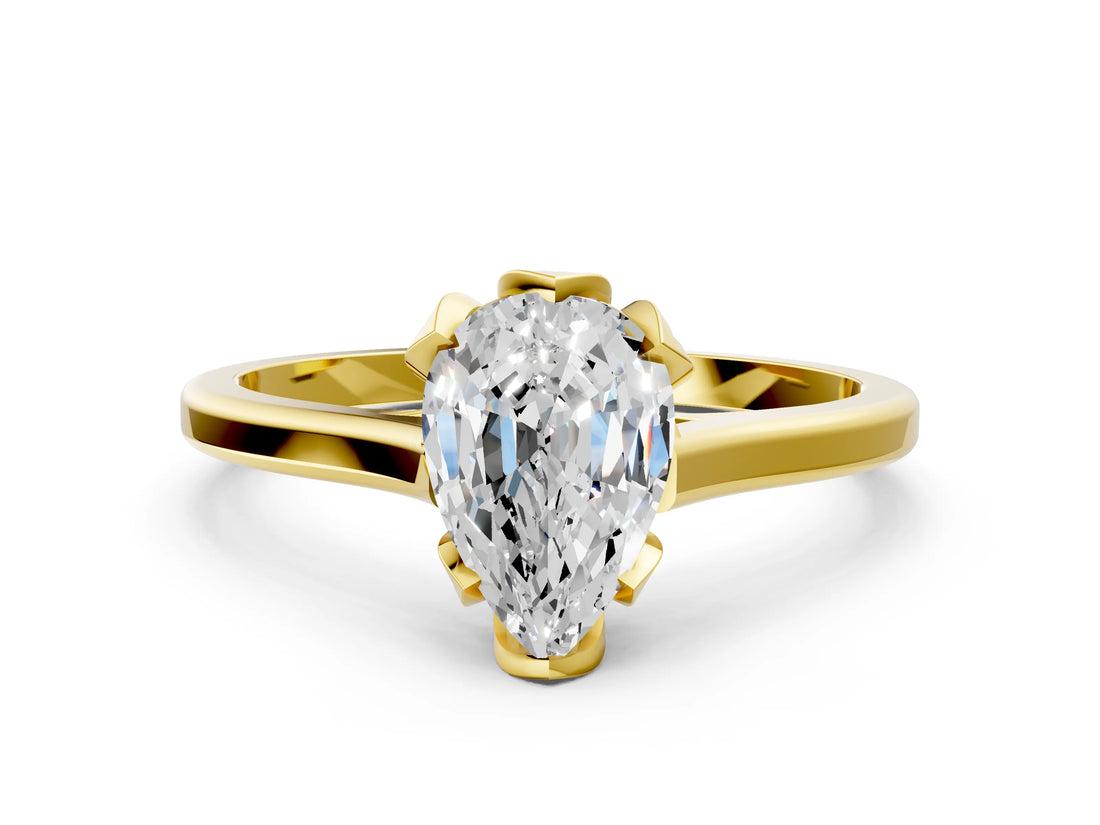 Yellow gold Pear Cut Diamond Solitaire Ring with Flower Prong Setting and Classic Band_36
