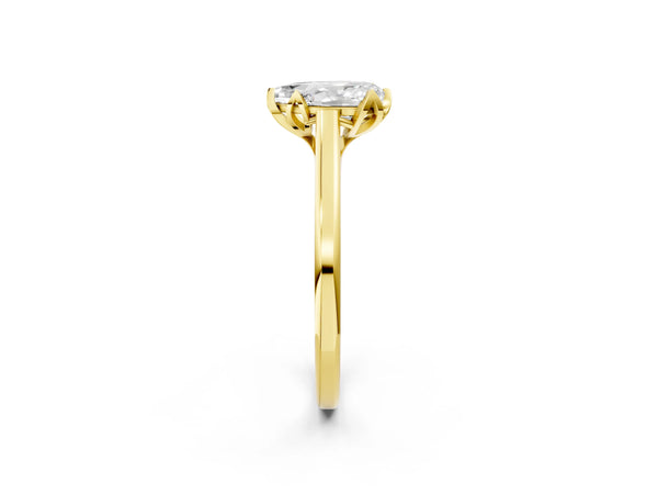 Yellow Gold Pear-Shaped Floral Solitaire Engagement Ring Setting with Flower Head and Plain Band