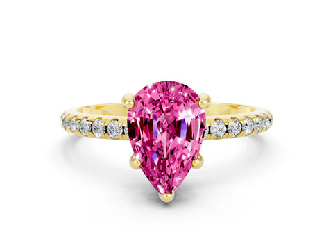 Yellow gold Pear Cut Diamond Solitaire Ring with Four-Prong Setting and Pavé Band