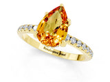 Yellow gold Pear Cut Diamond Solitaire Ring with Four-Prong Setting and Pavé Band_1