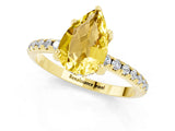 Yellow gold Pear Cut Diamond Solitaire Ring with Four-Prong Setting and Pavé Band_1