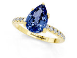 Yellow gold Pear Cut Diamond Solitaire Ring with Four-Prong Setting and Pavé Band_1