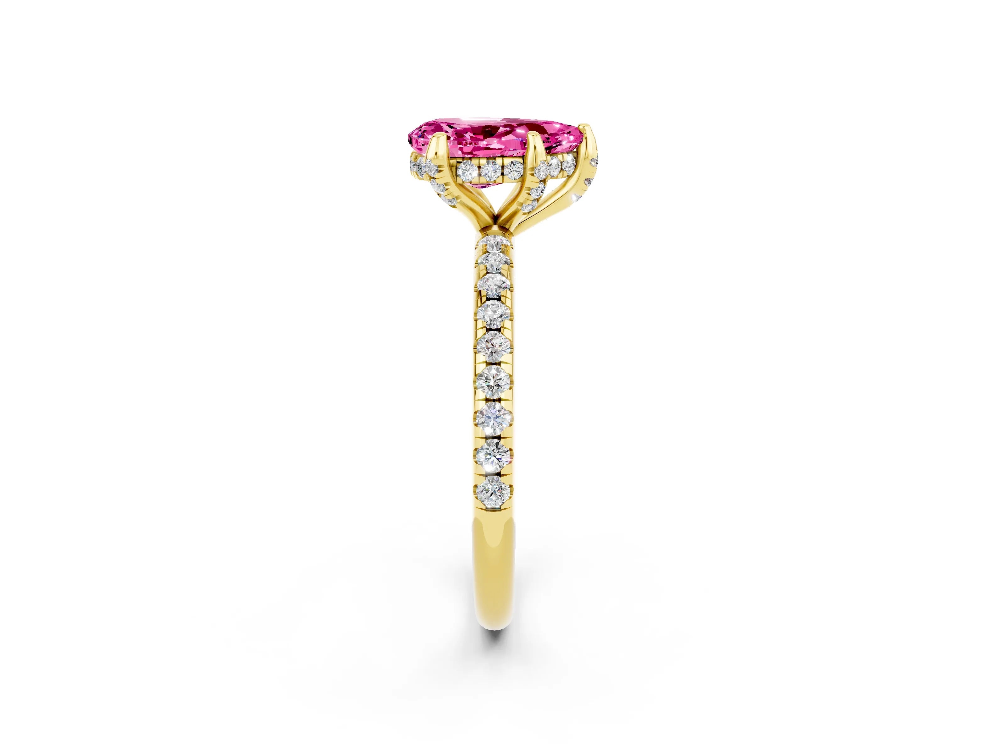 Yellow gold Pear Cut Diamond Solitaire Ring with Four-Prong Setting and Pavé Band_2