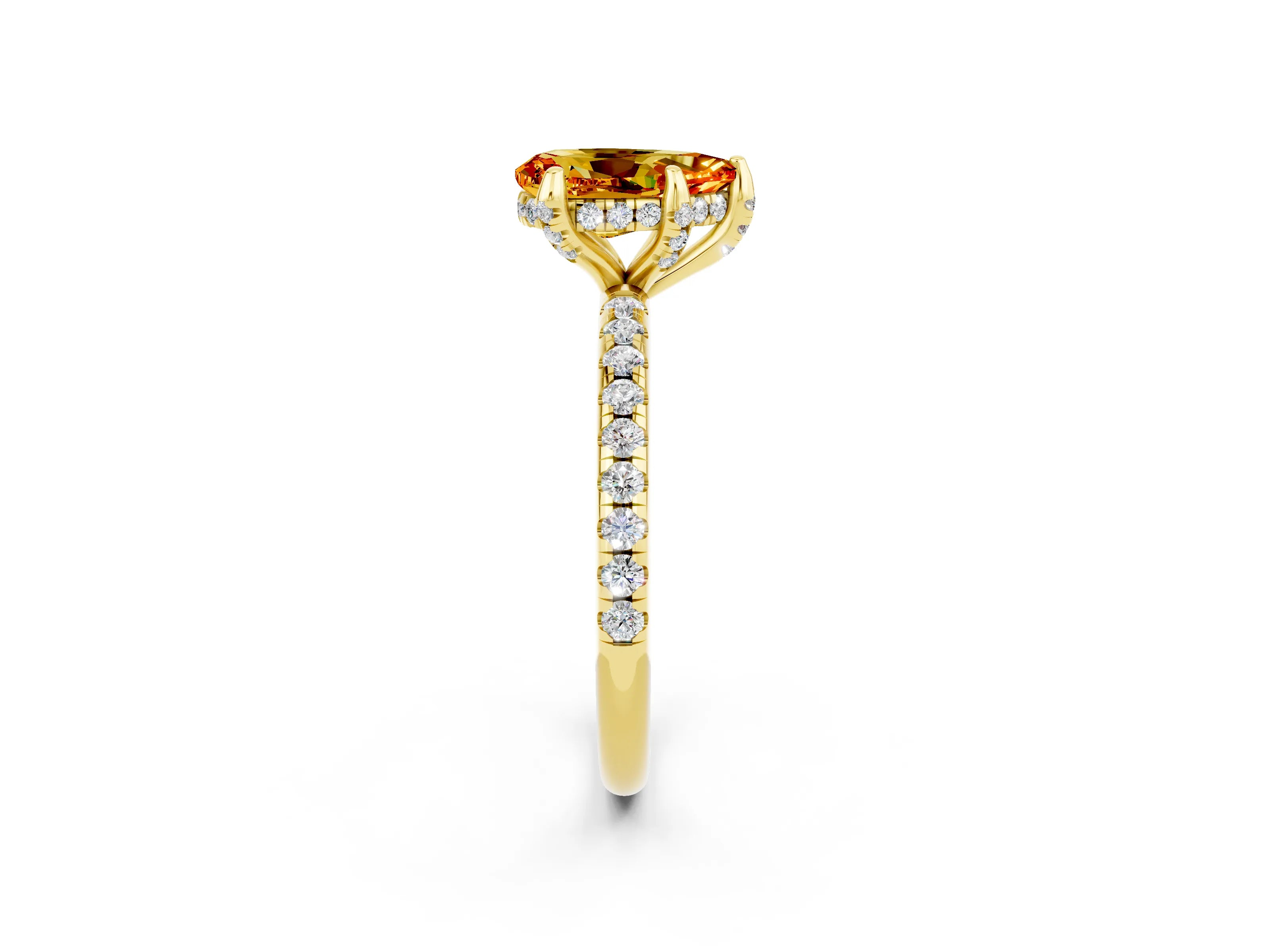 Yellow gold Pear Cut Diamond Solitaire Ring with Four-Prong Setting and Pavé Band_2