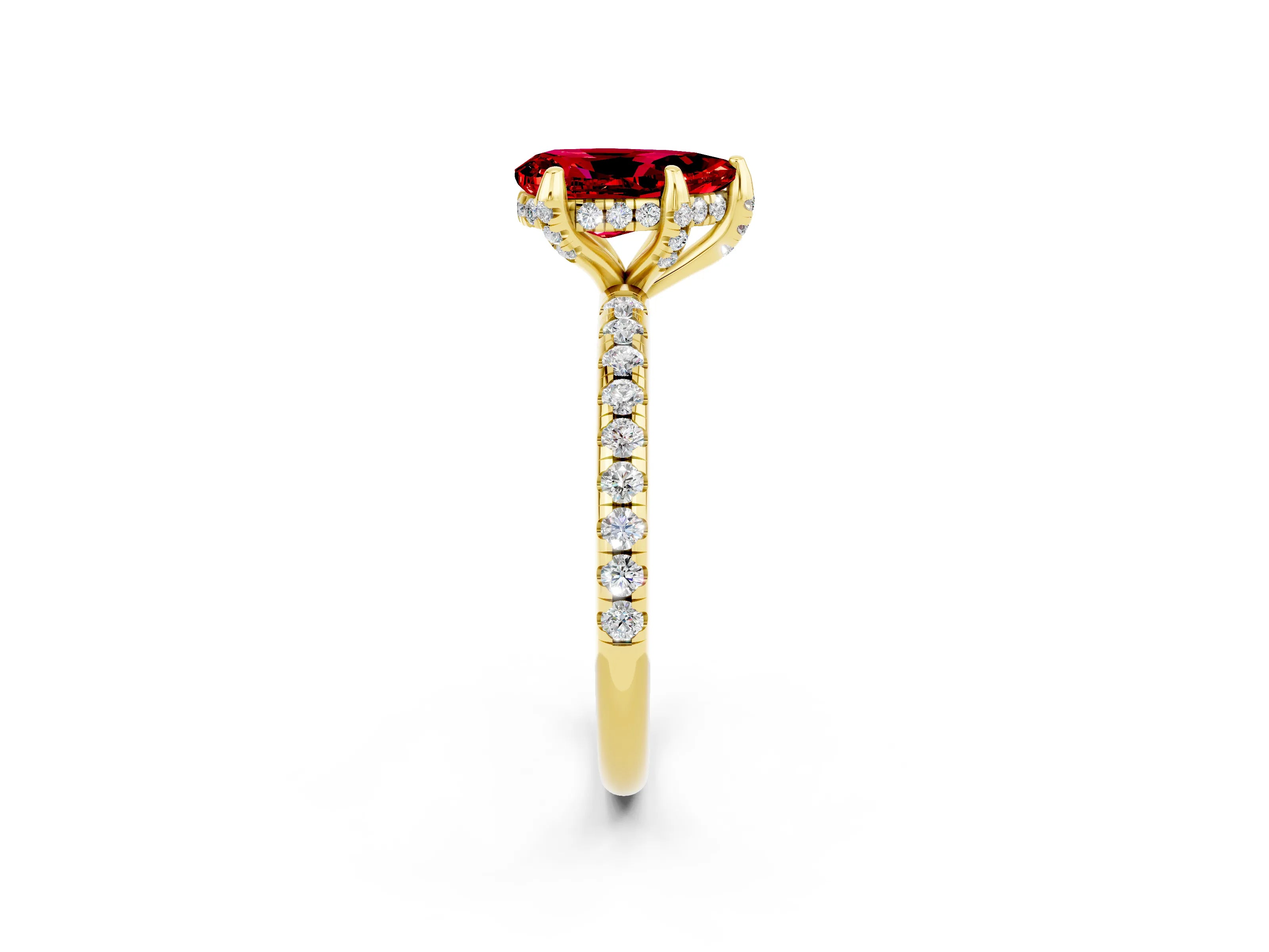 Yellow gold Pear Cut Diamond Solitaire Ring with Four-Prong Setting and Pavé Band_2