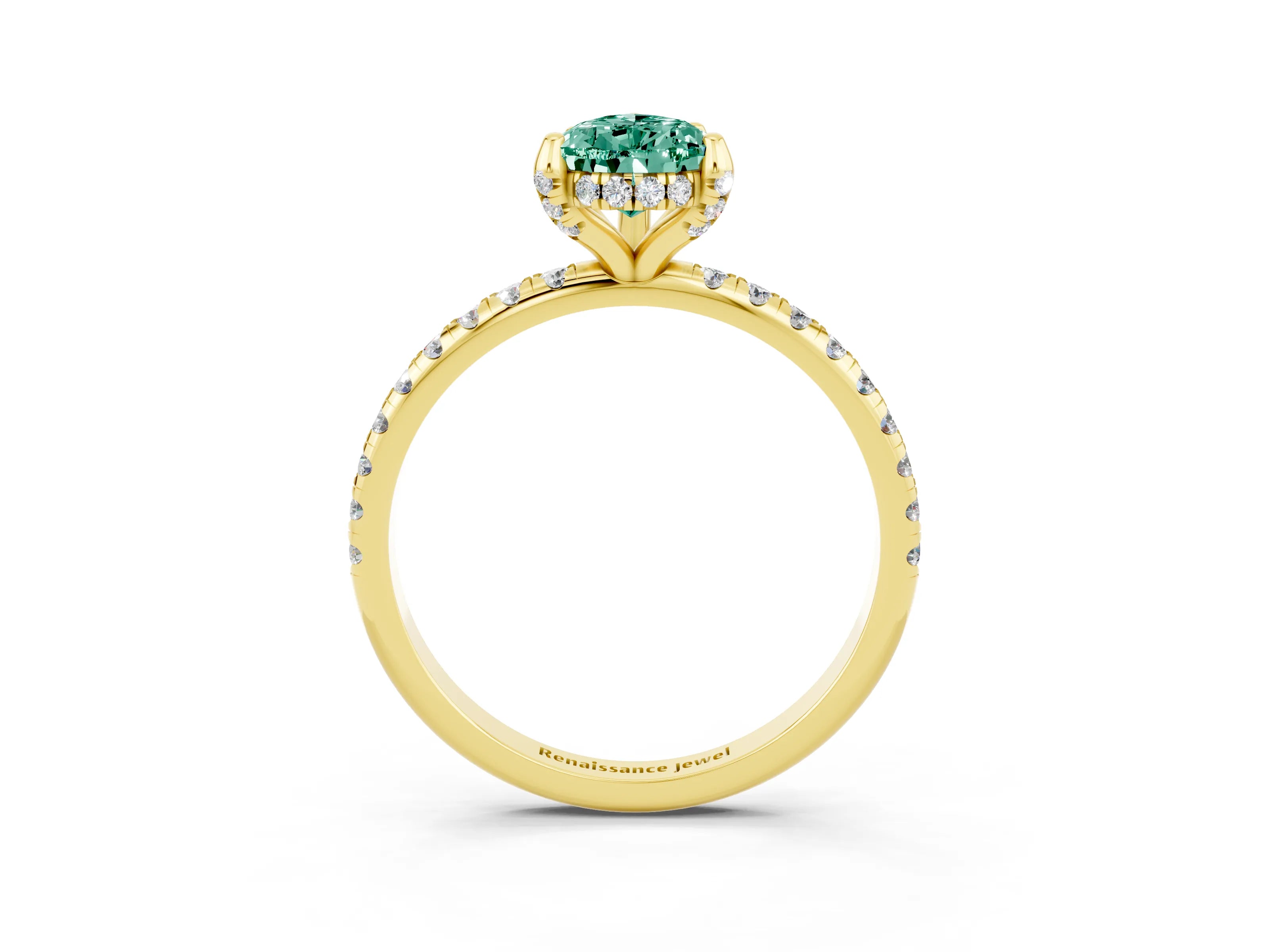 Yellow gold Pear Cut Diamond Solitaire Ring with Four-Prong Setting and Pavé Band_3