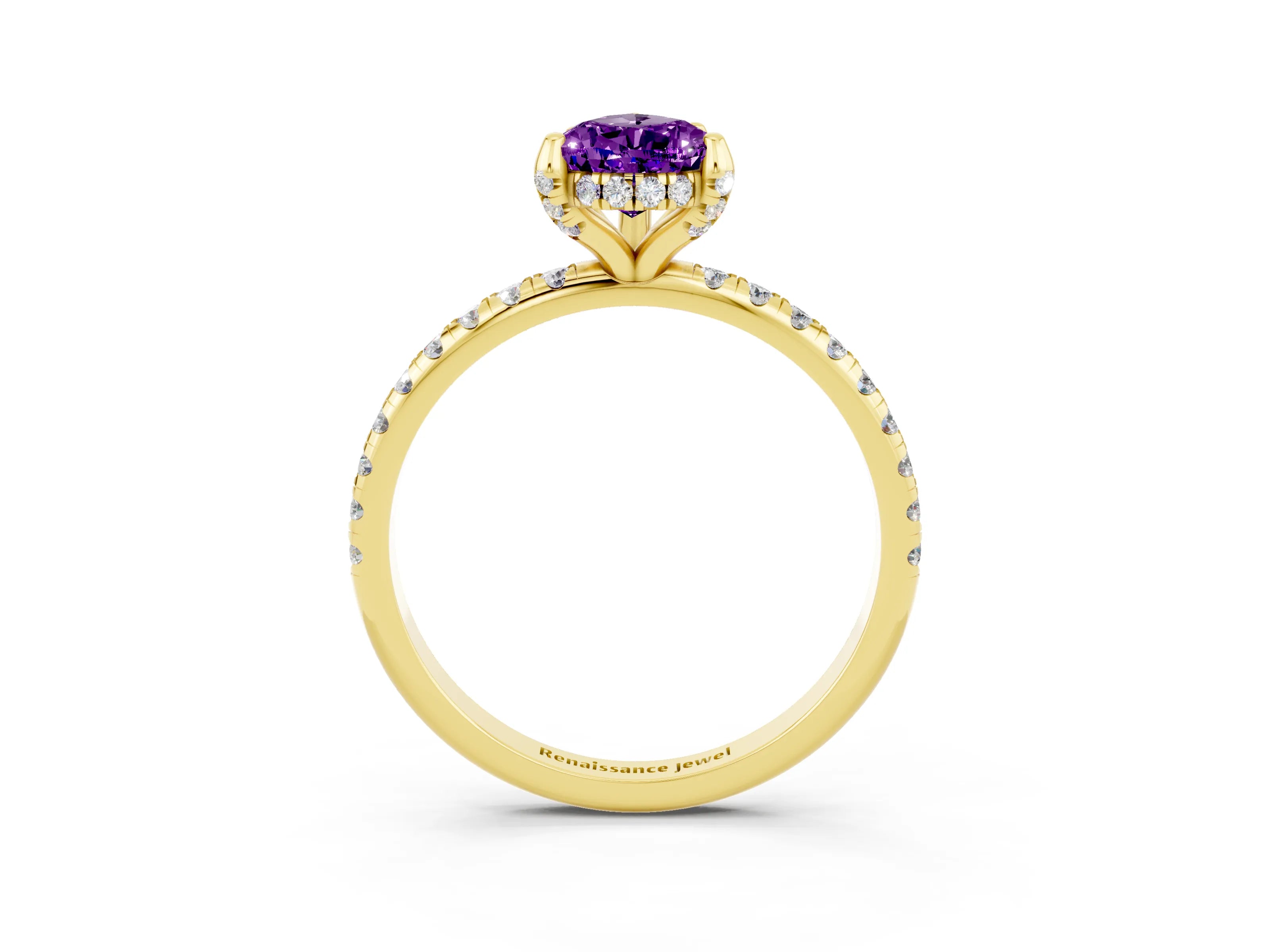 Yellow gold Pear Cut Diamond Solitaire Ring with Four-Prong Setting and Pavé Band_3