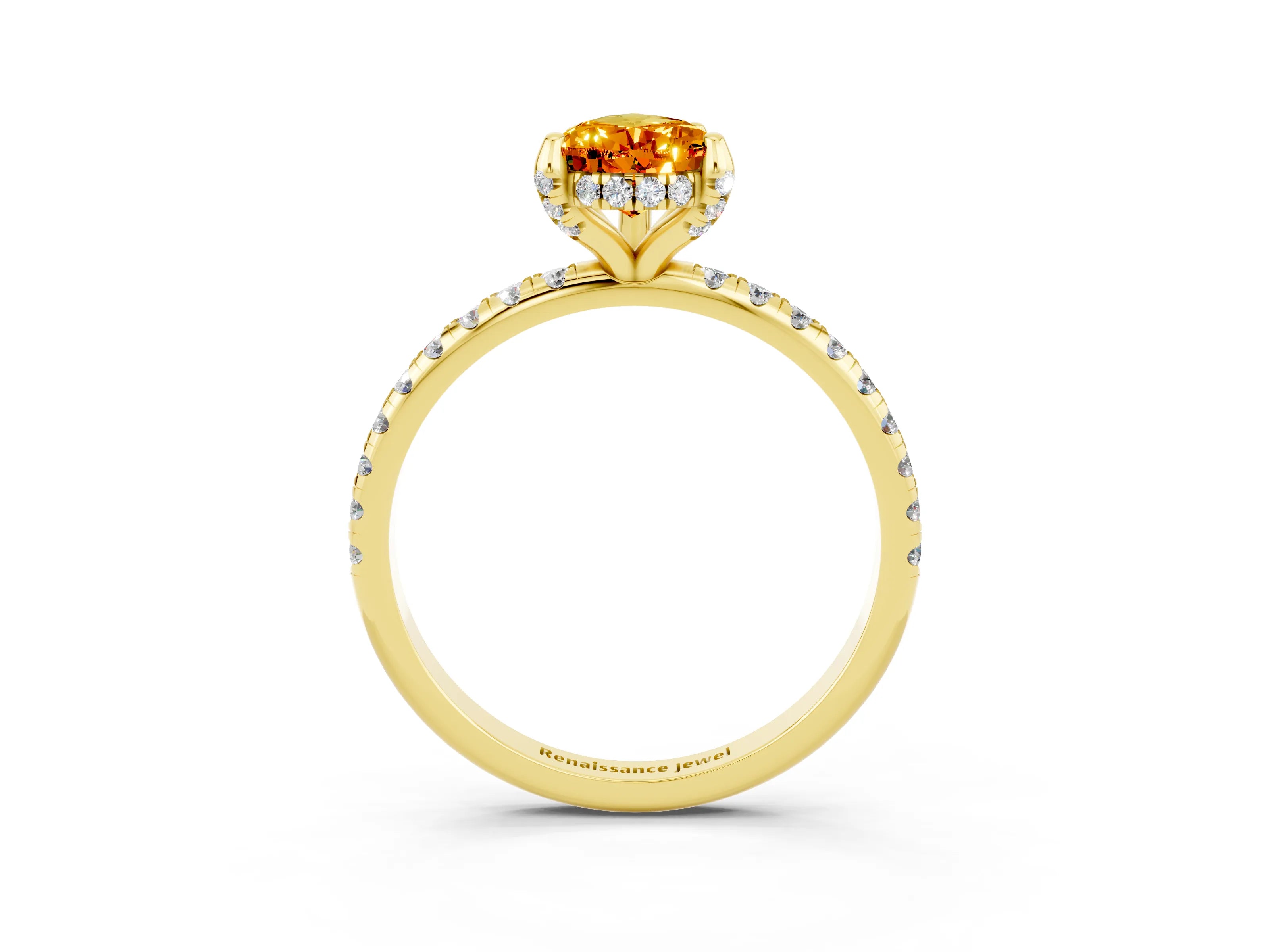 Yellow gold Pear Cut Diamond Solitaire Ring with Four-Prong Setting and Pavé Band_3