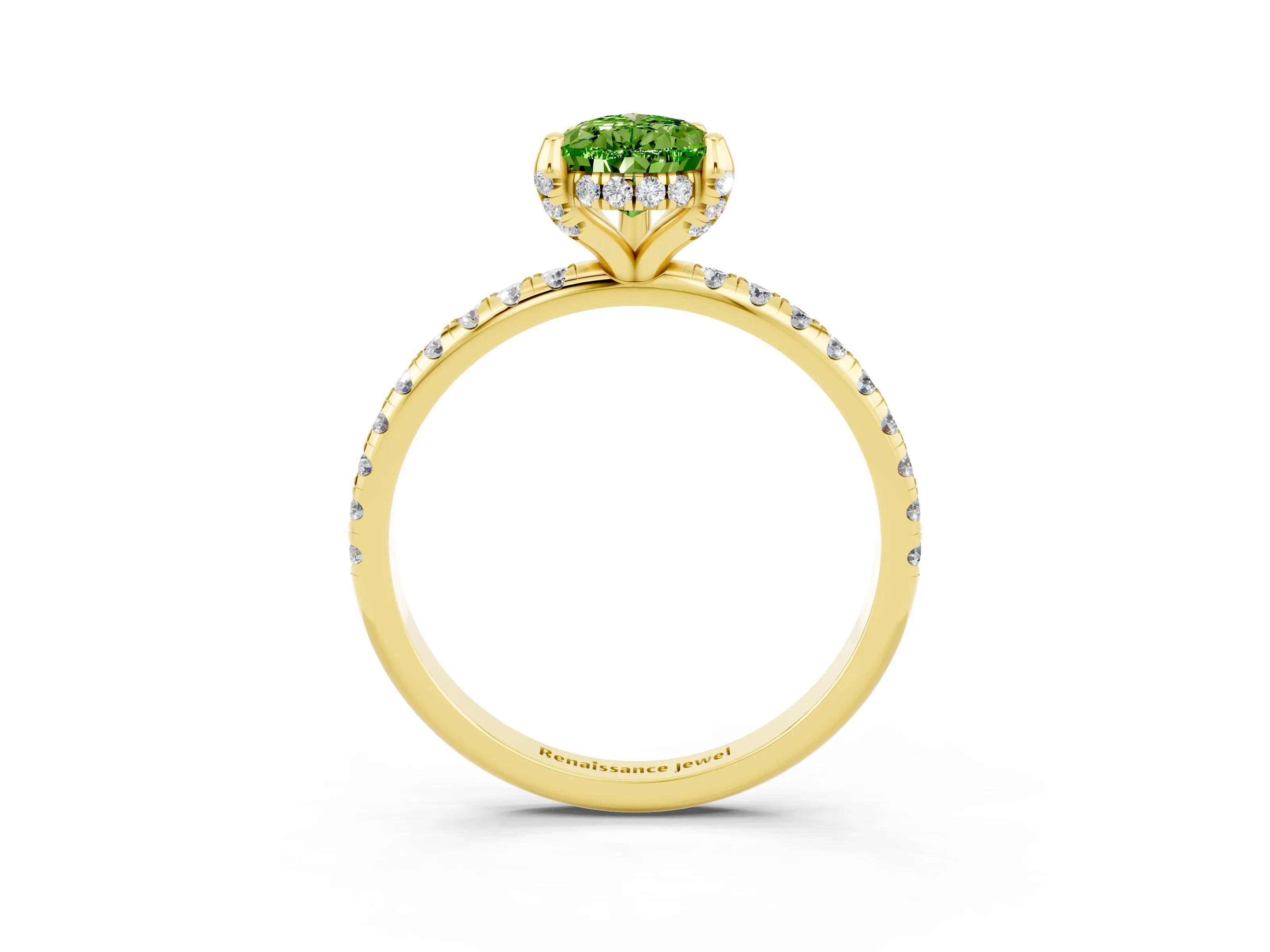 Yellow gold Pear Cut Diamond Solitaire Ring with Four-Prong Setting and Pavé Band_3