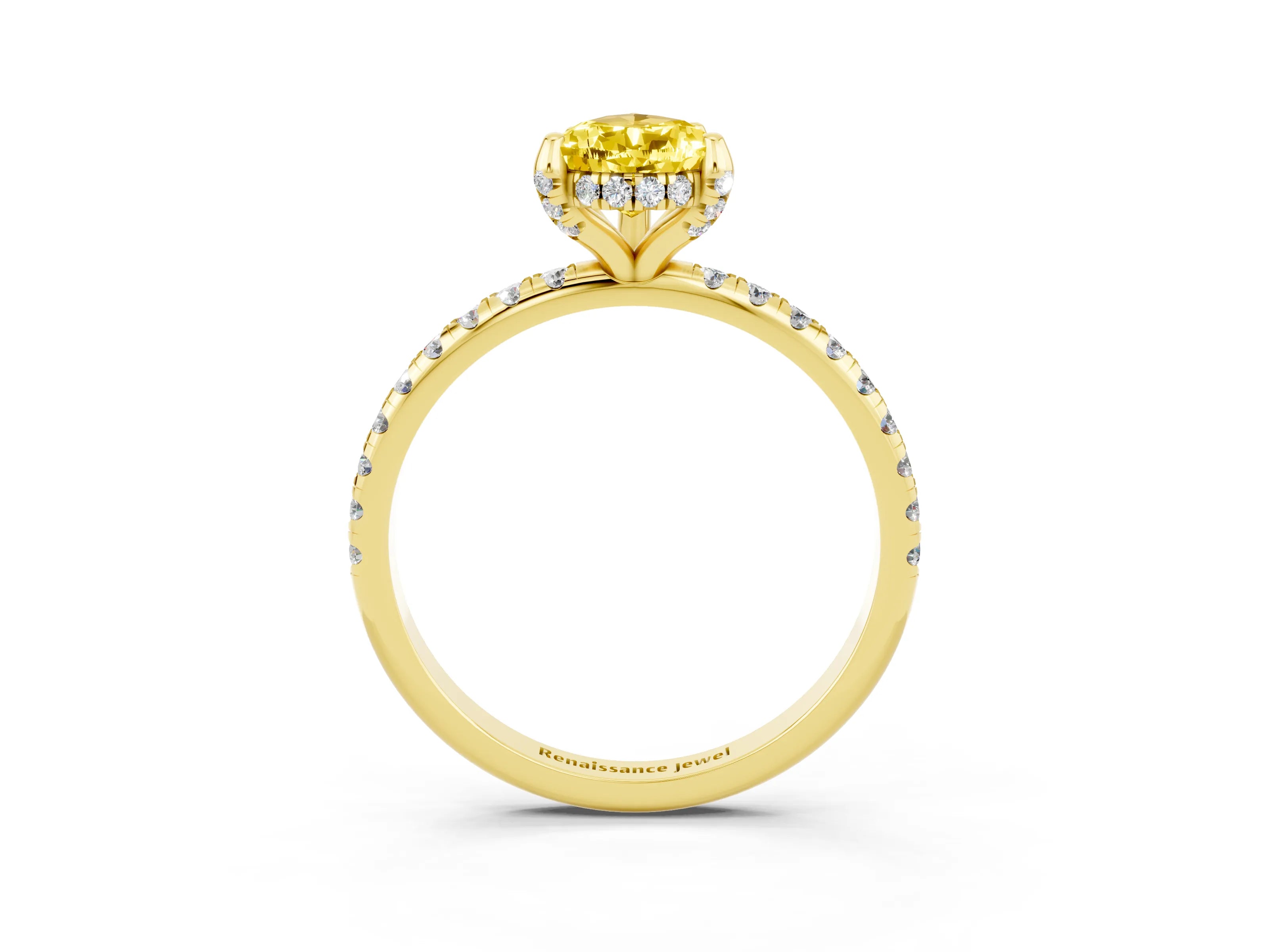 Yellow gold Pear Cut Diamond Solitaire Ring with Four-Prong Setting and Pavé Band_3