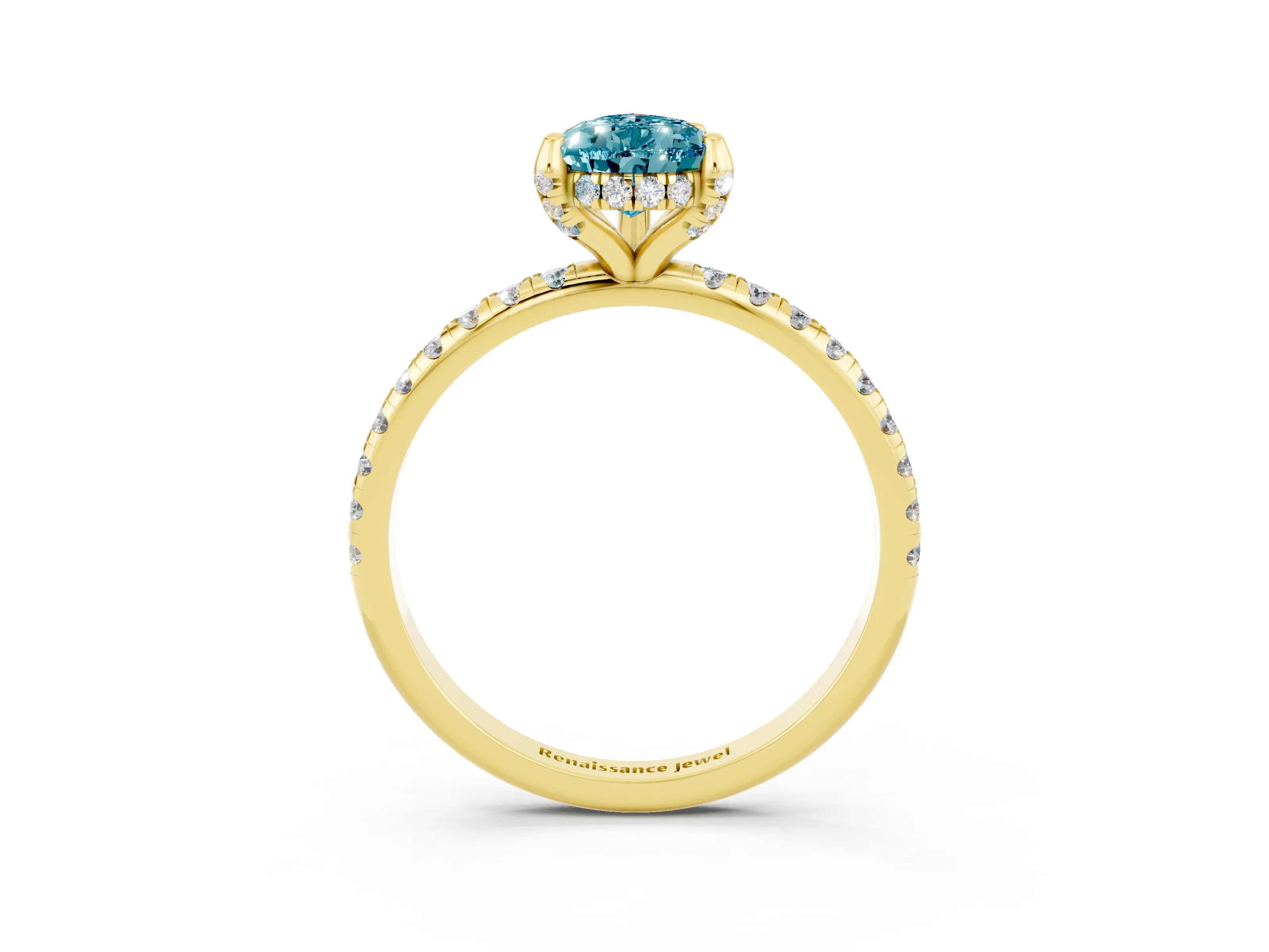 Yellow gold Pear Cut Diamond Solitaire Ring with Four-Prong Setting and Pavé Band_3