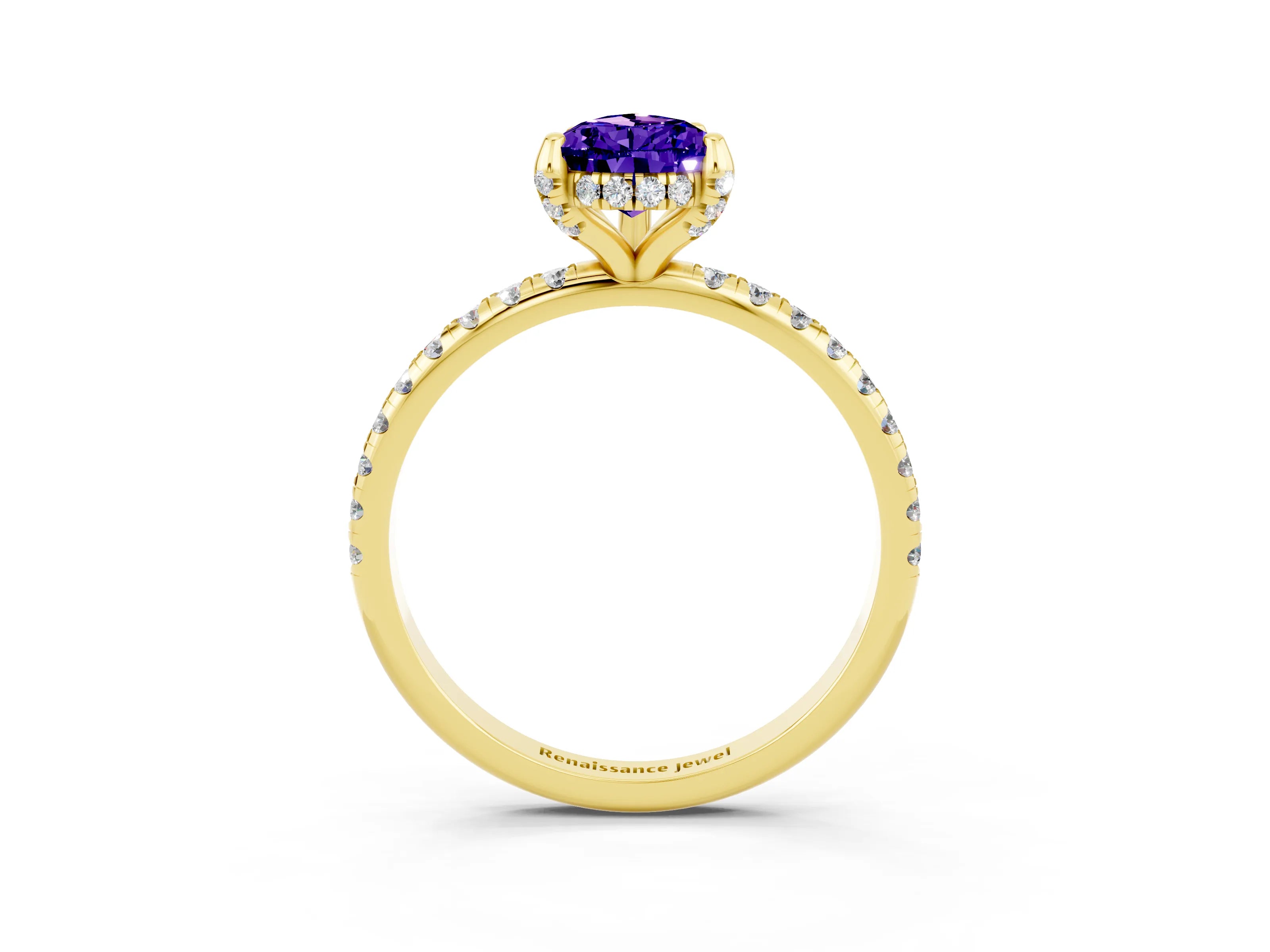 Yellow gold Pear Cut Diamond Solitaire Ring with Four-Prong Setting and Pavé Band_3