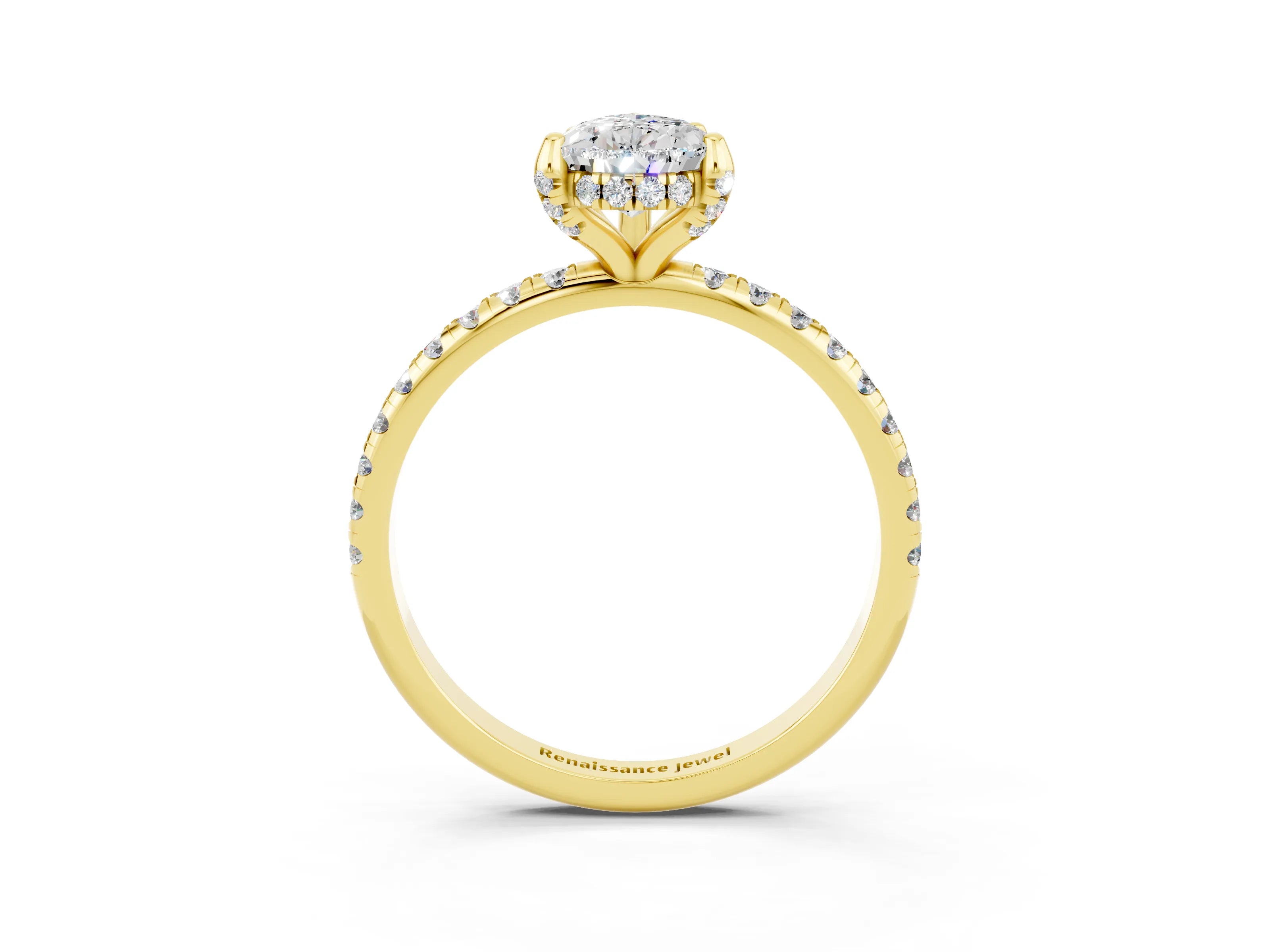 Yellow gold Pear Cut Diamond Solitaire Ring with Four-Prong Setting and Pavé Band_3