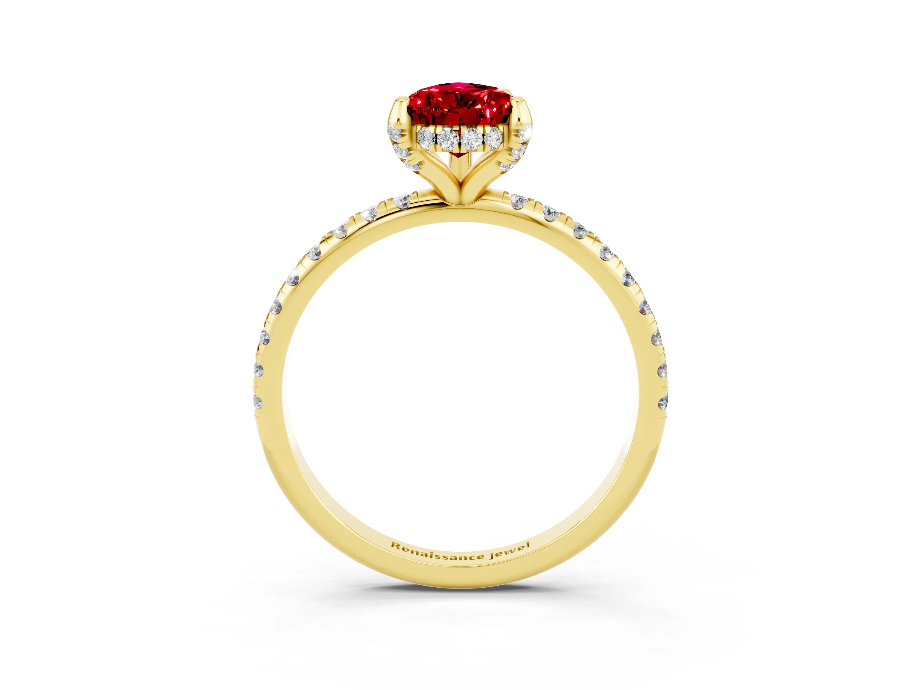 Yellow gold Pear Cut Diamond Solitaire Ring with Four-Prong Setting and Pavé Band_3