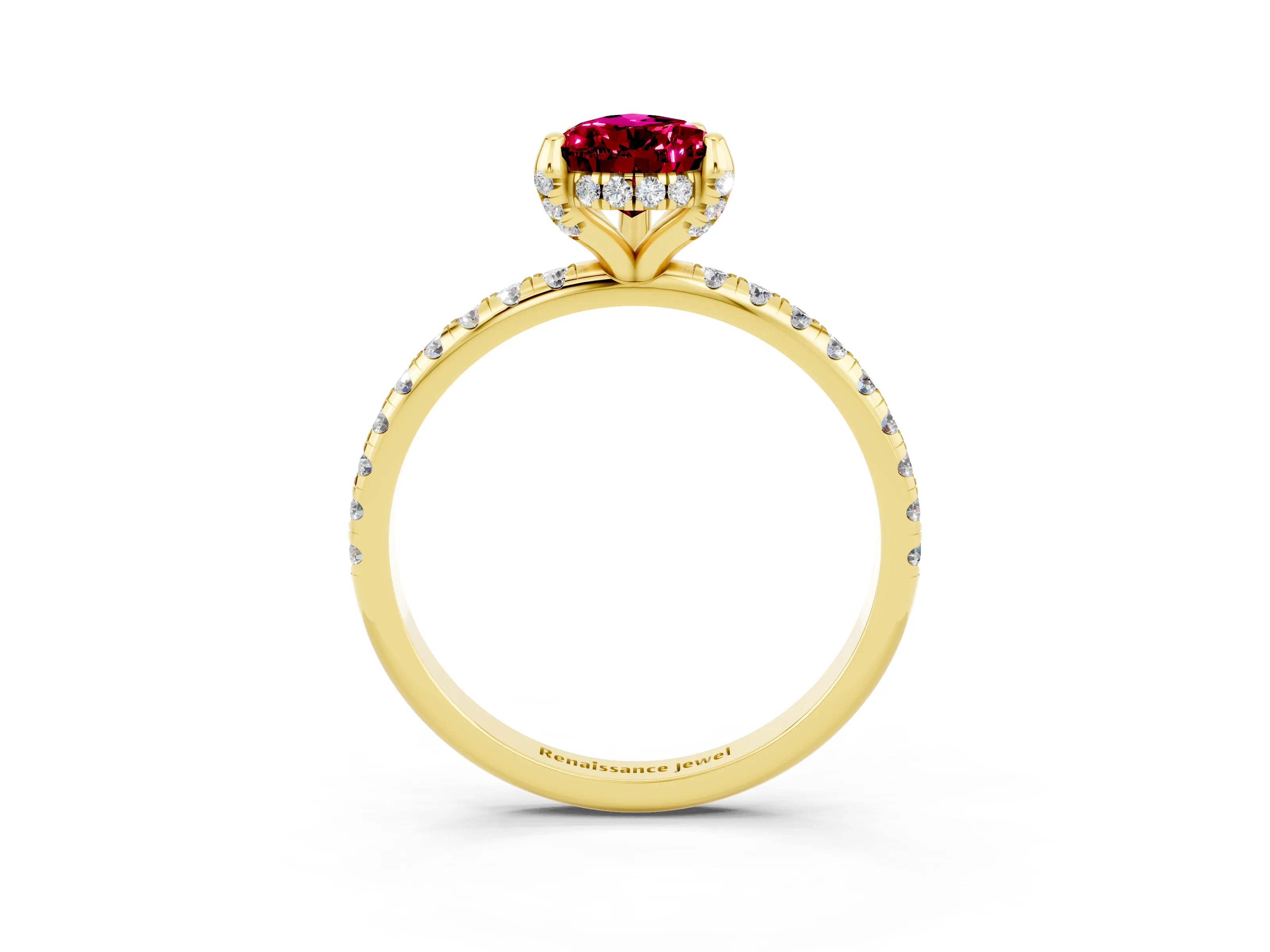 Yellow gold Pear Cut Diamond Solitaire Ring with Four-Prong Setting and Pavé Band_3