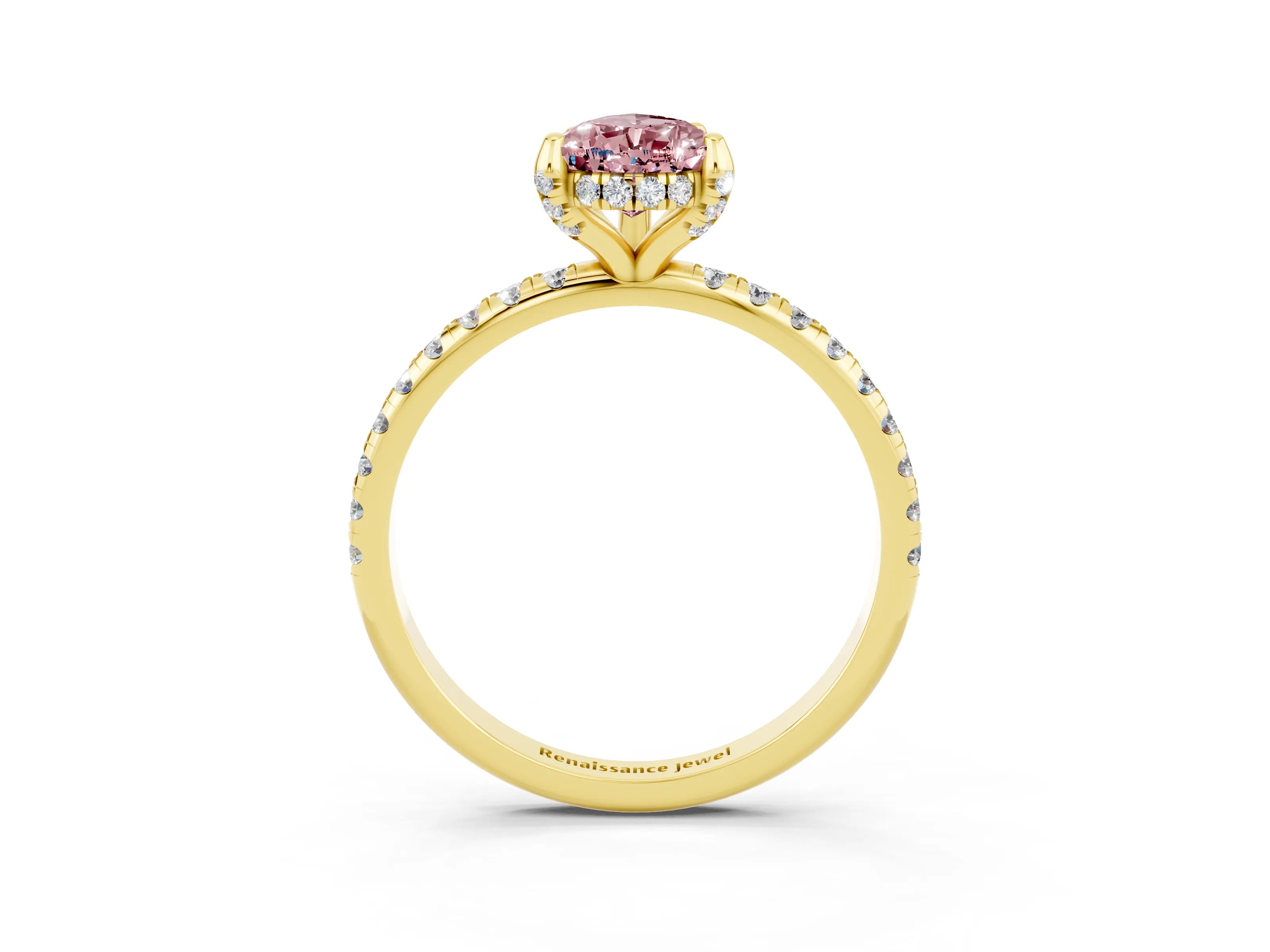 Yellow gold Pear Cut Diamond Solitaire Ring with Four-Prong Setting and Pavé Band_3