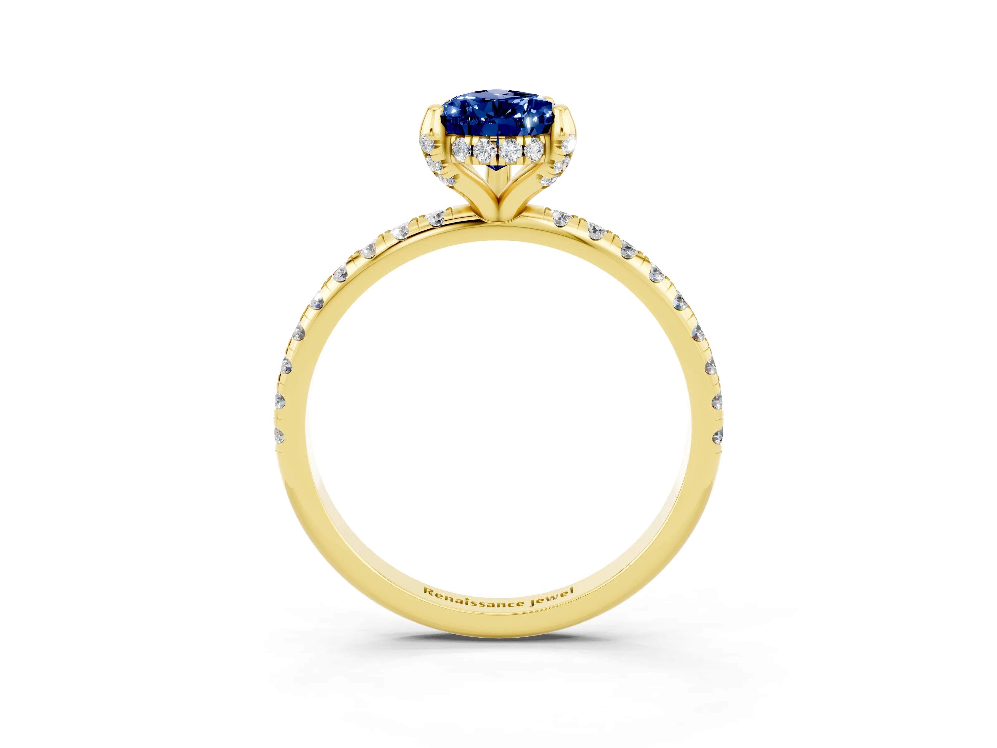 Yellow gold Pear Cut Diamond Solitaire Ring with Four-Prong Setting and Pavé Band_3