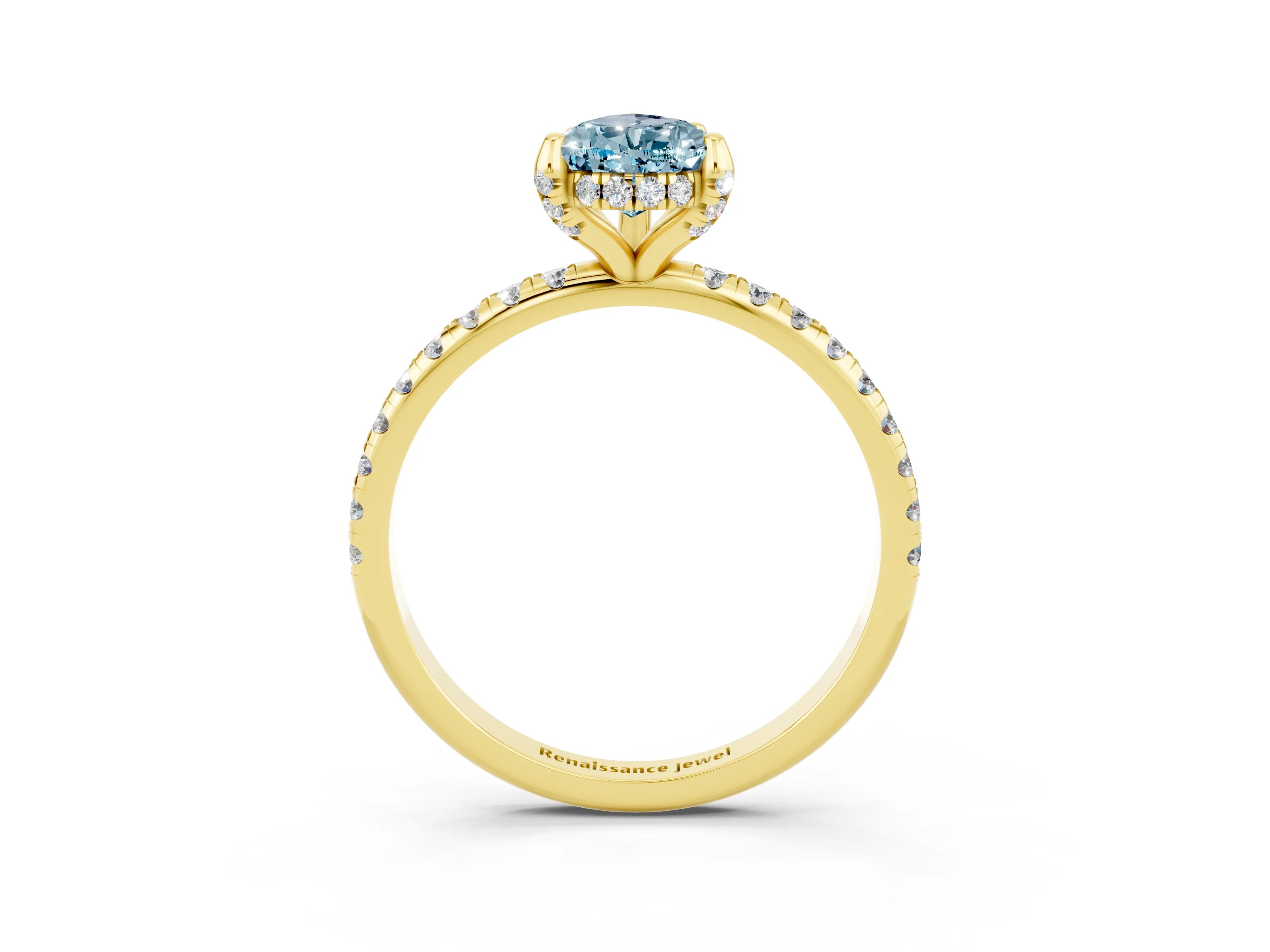 Yellow gold Pear Cut Diamond Solitaire Ring with Four-Prong Setting and Pavé Band_3