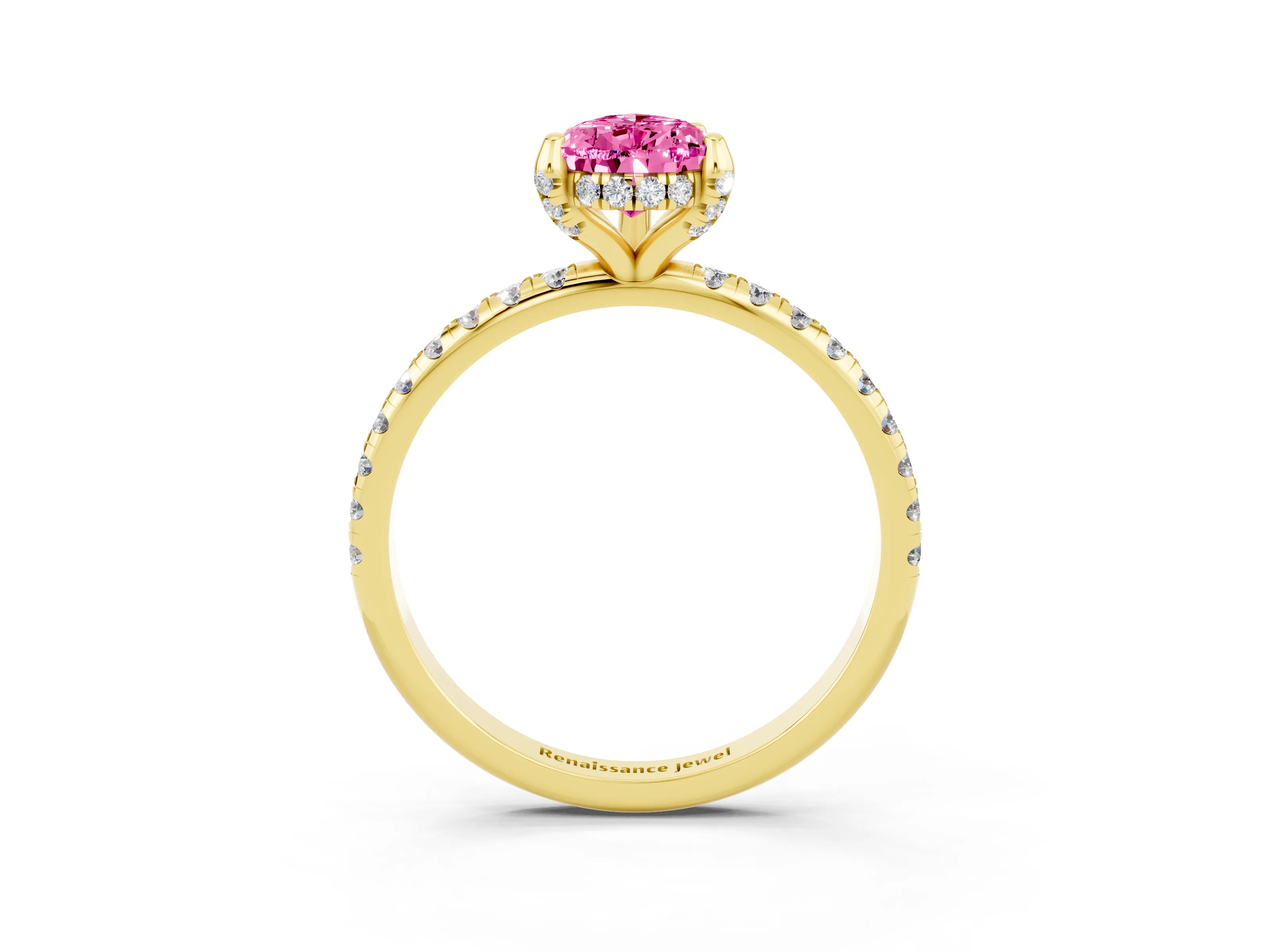 Yellow gold Pear Cut Diamond Solitaire Ring with Four-Prong Setting and Pavé Band_3