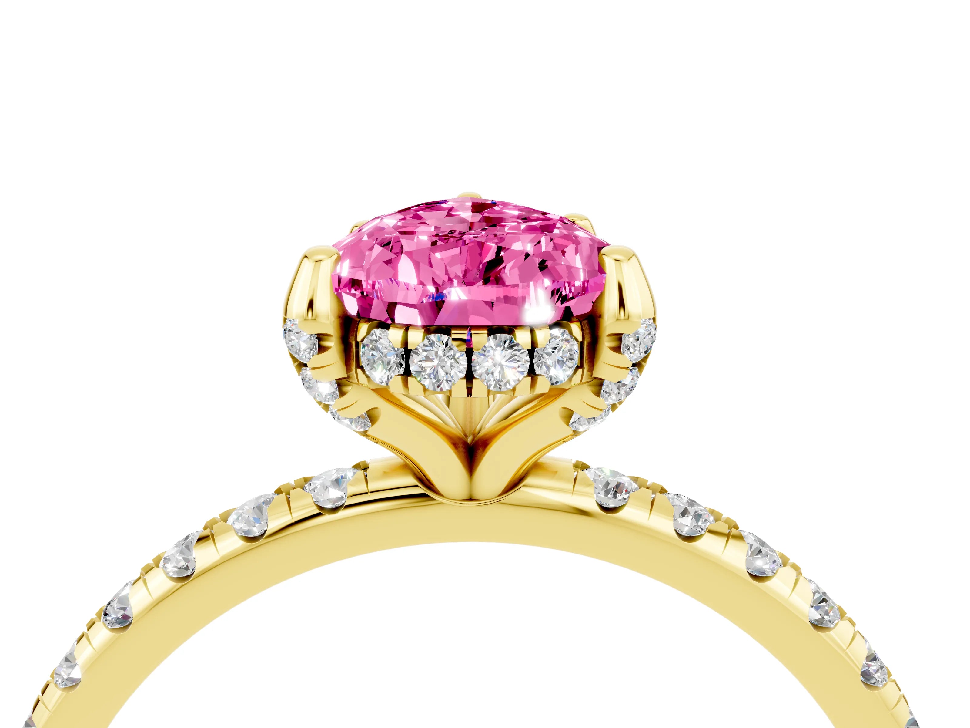 Yellow gold Pear Cut Diamond Solitaire Ring with Four-Prong Setting and Pavé Band_4