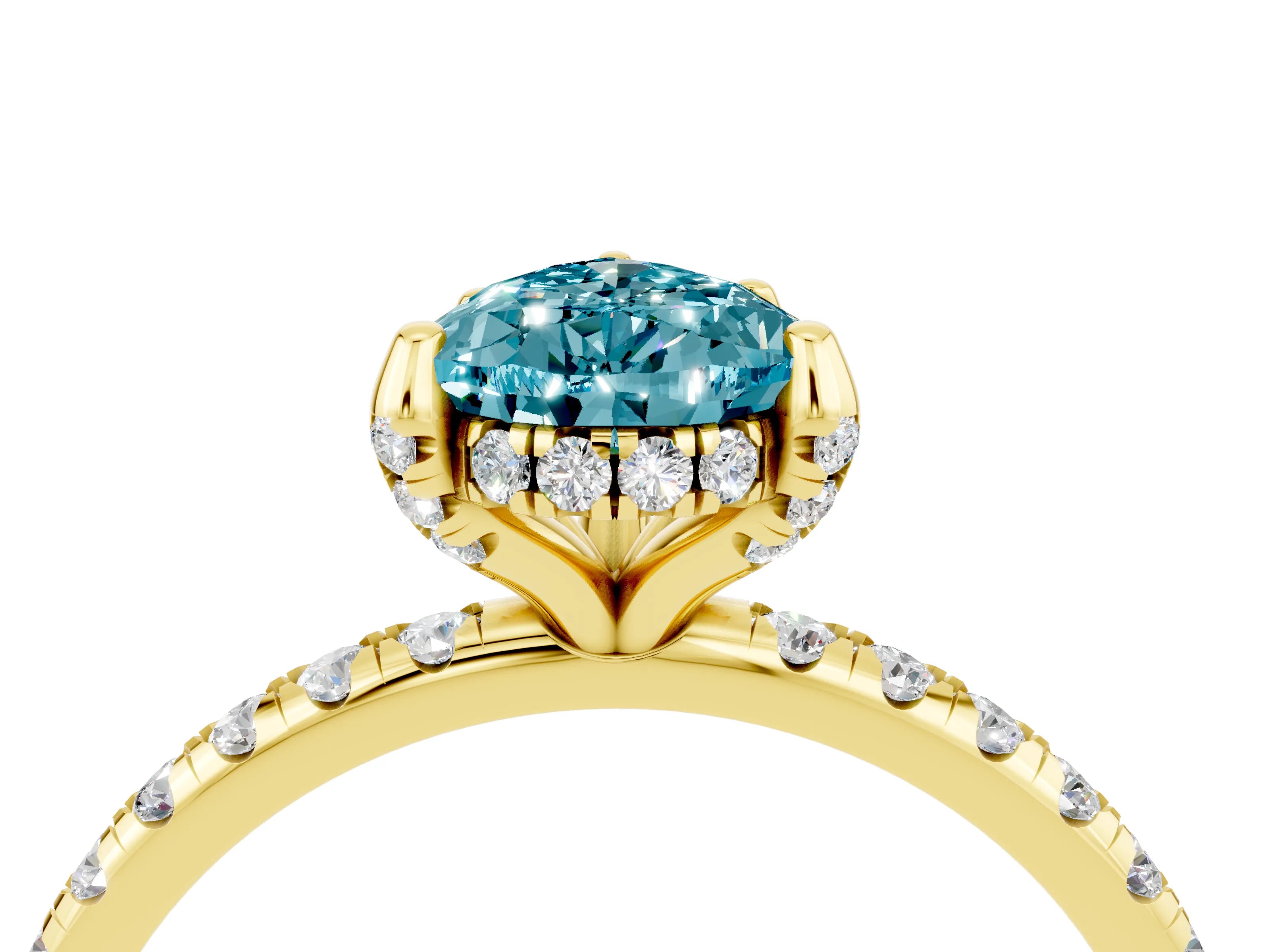 Yellow gold Pear Cut Diamond Solitaire Ring with Four-Prong Setting and Pavé Band_4
