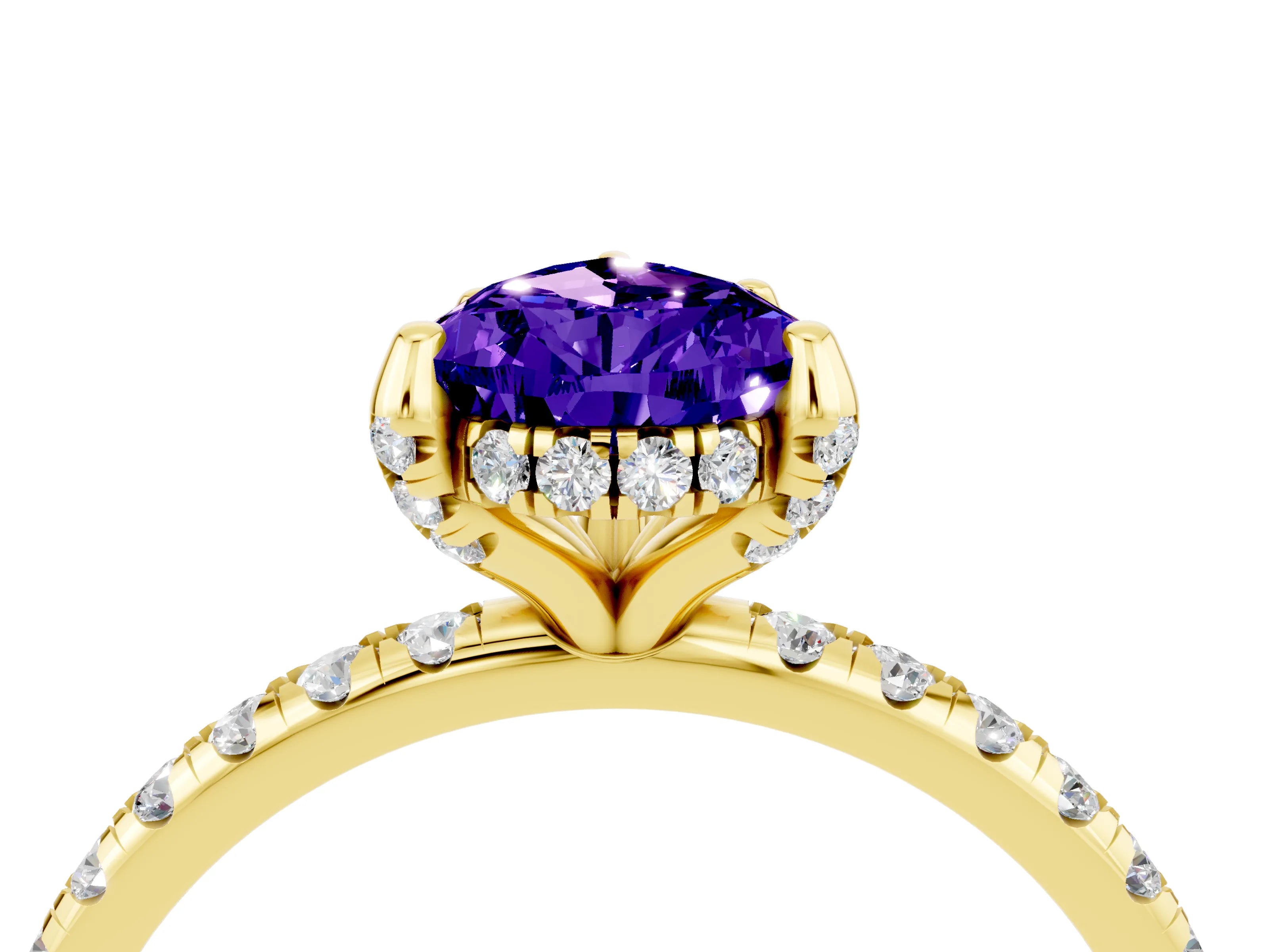 Yellow gold Pear Cut Diamond Solitaire Ring with Four-Prong Setting and Pavé Band_4