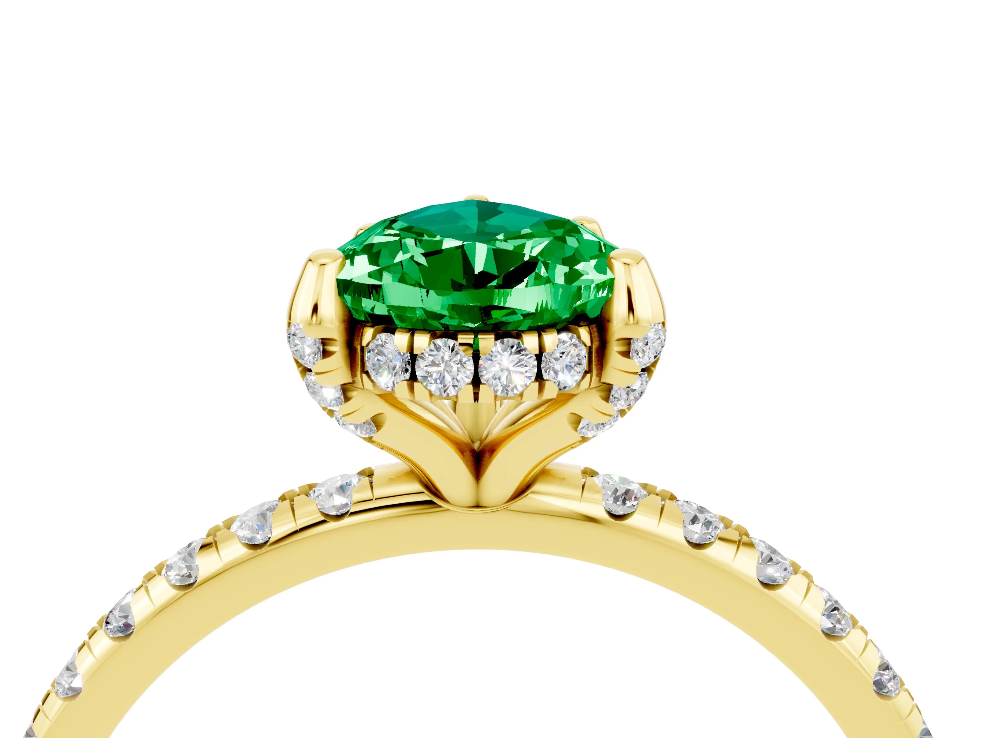 Yellow gold Pear Cut Diamond Solitaire Ring with Four-Prong Setting and Pavé Band_4