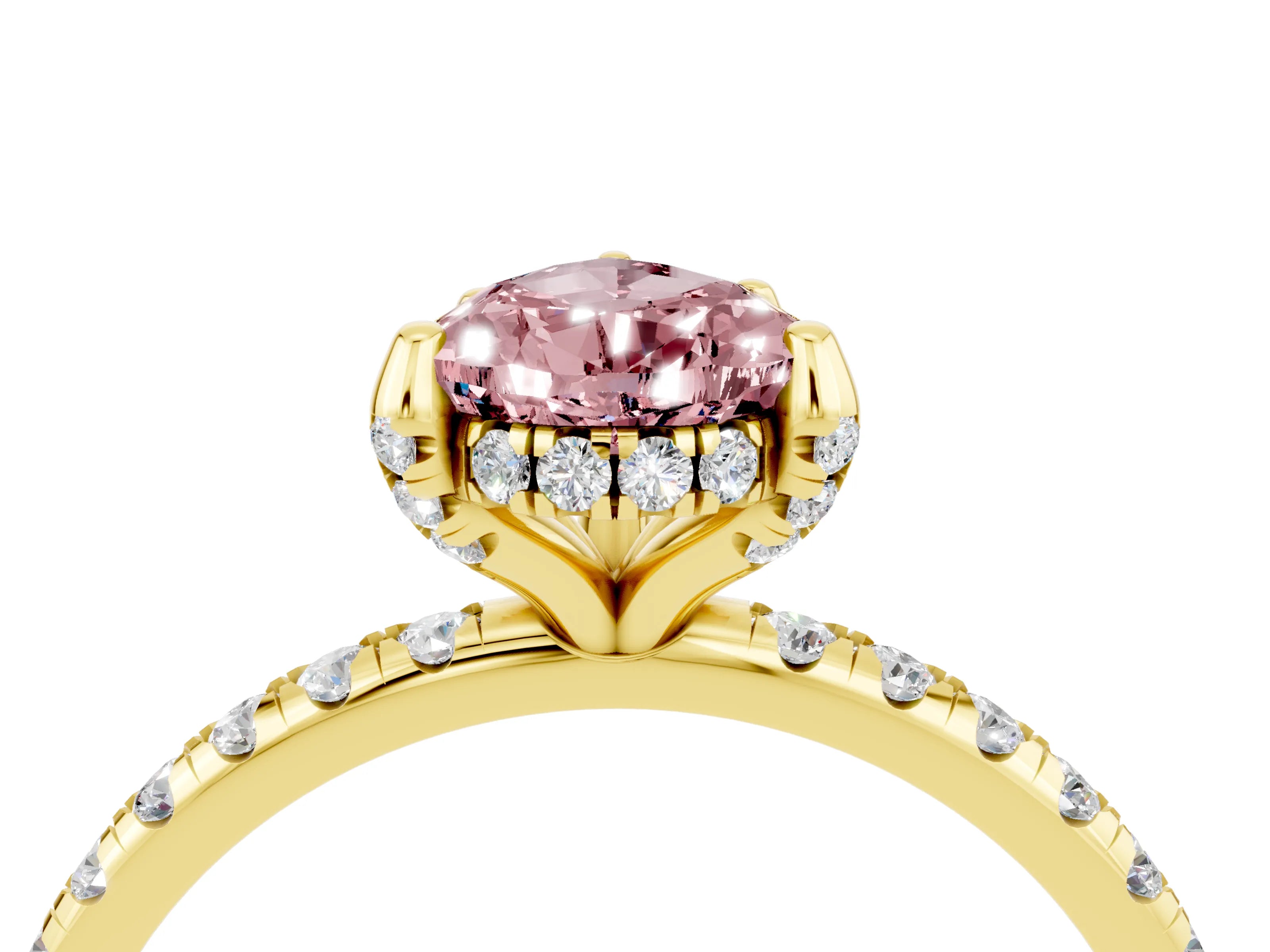 Yellow gold Pear Cut Diamond Solitaire Ring with Four-Prong Setting and Pavé Band_4