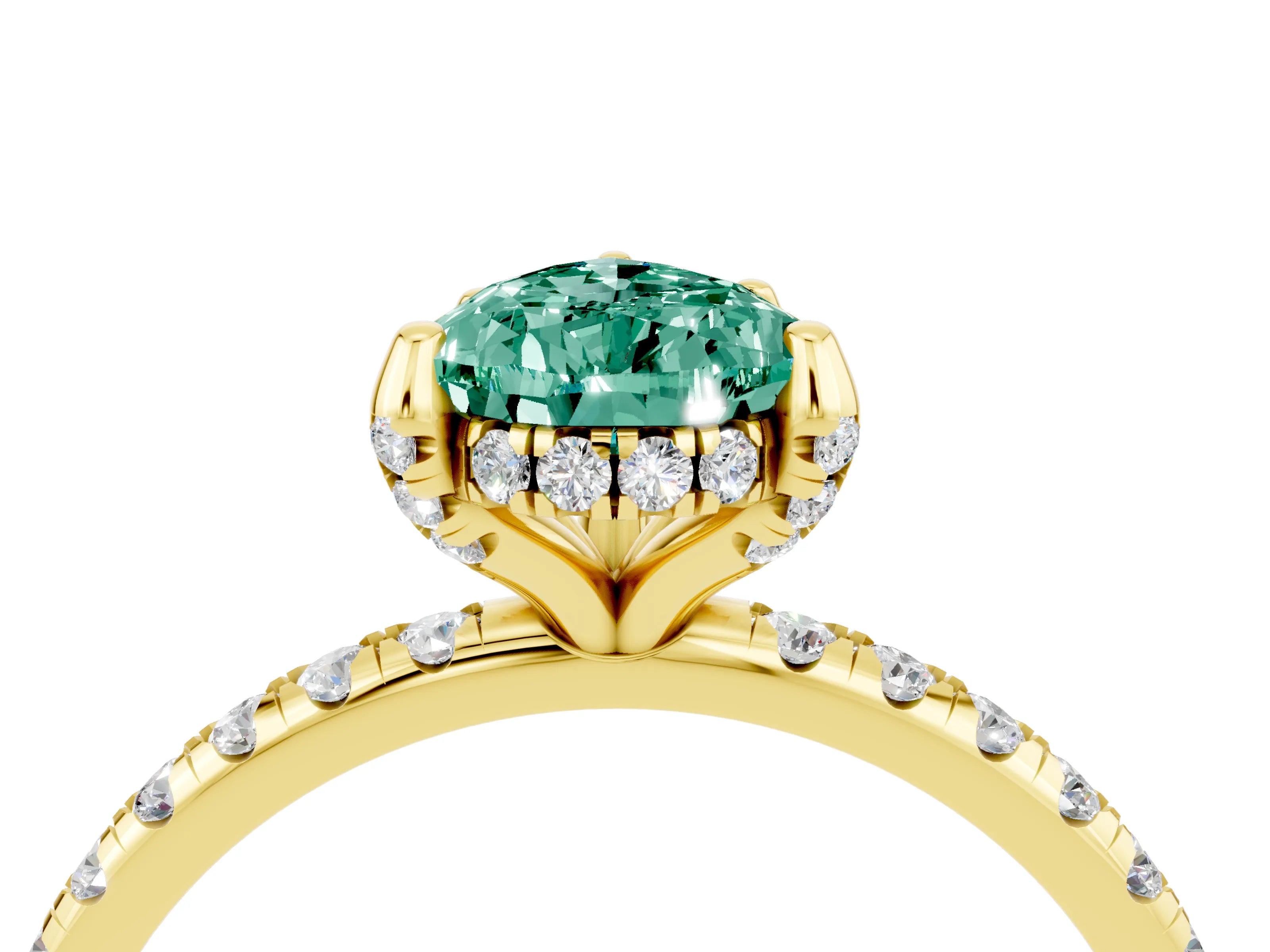 Yellow gold Pear Cut Diamond Solitaire Ring with Four-Prong Setting and Pavé Band_4