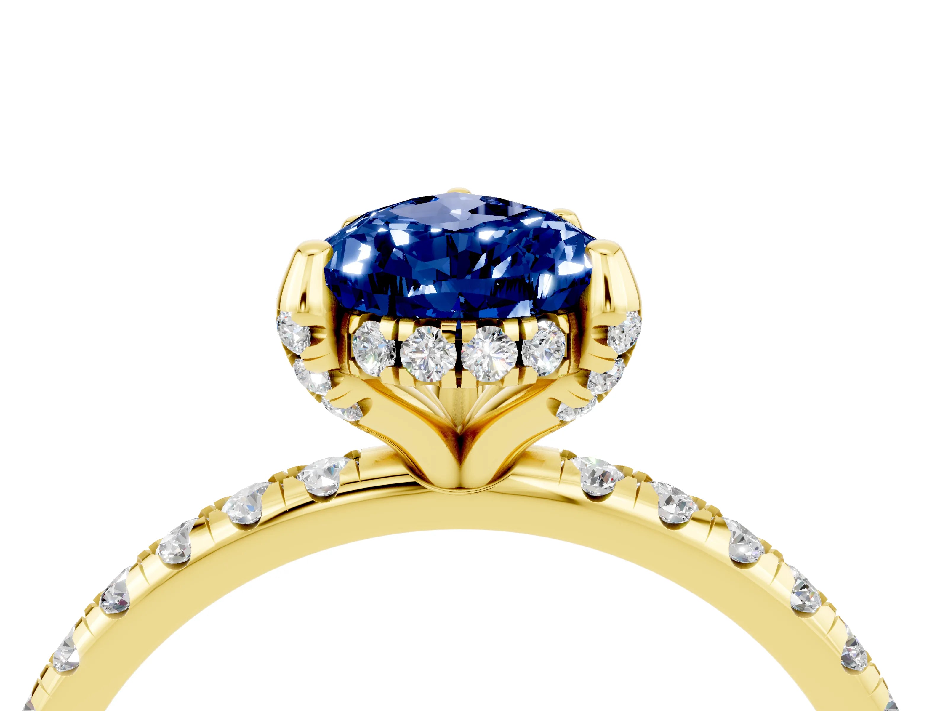 Yellow gold Pear Cut Diamond Solitaire Ring with Four-Prong Setting and Pavé Band_4