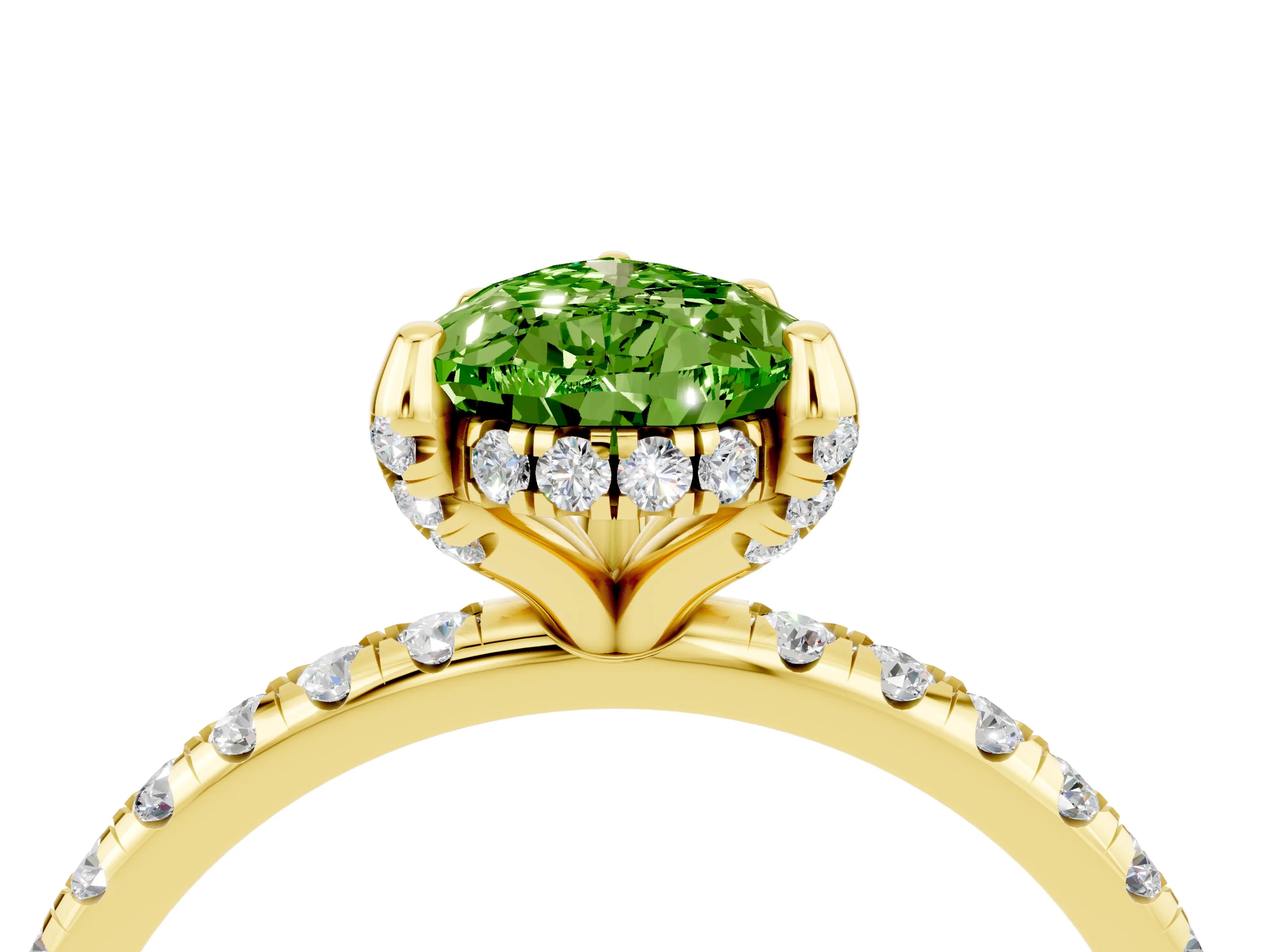 Yellow gold Pear Cut Diamond Solitaire Ring with Four-Prong Setting and Pavé Band_4