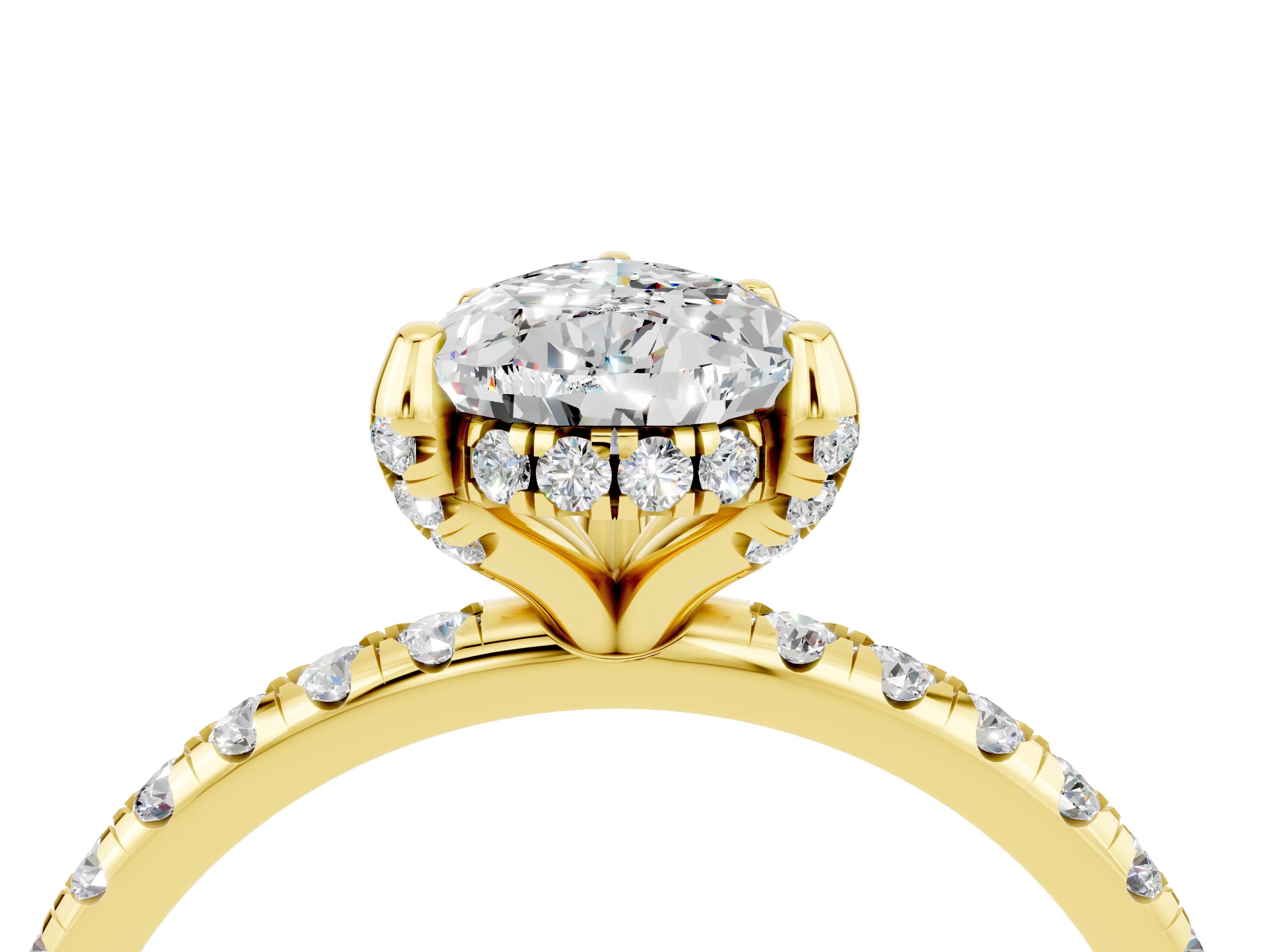 Yellow gold Pear Cut Diamond Solitaire Ring with Four-Prong Setting and Pavé Band_4
