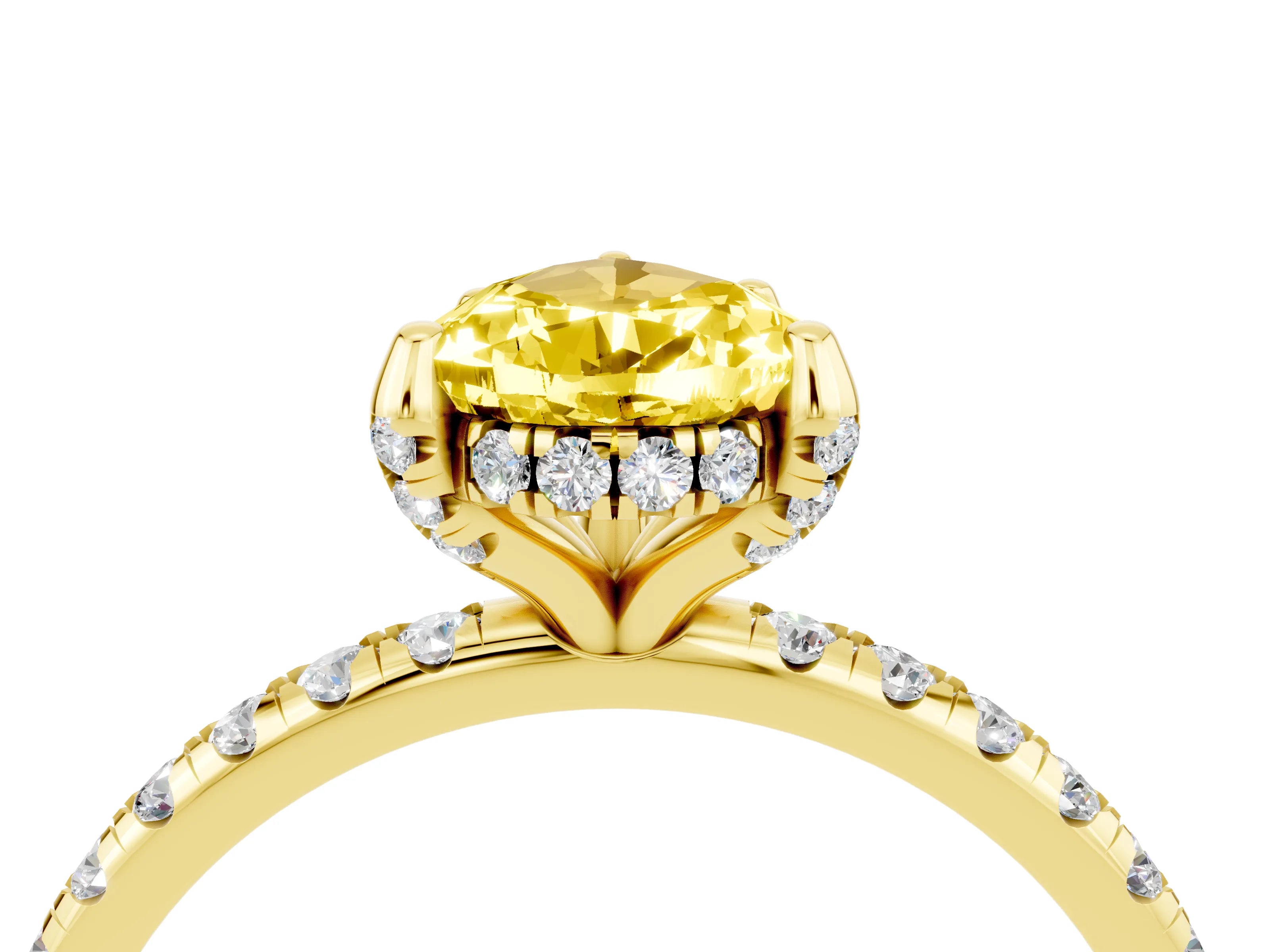 Yellow gold Pear Cut Diamond Solitaire Ring with Four-Prong Setting and Pavé Band_4
