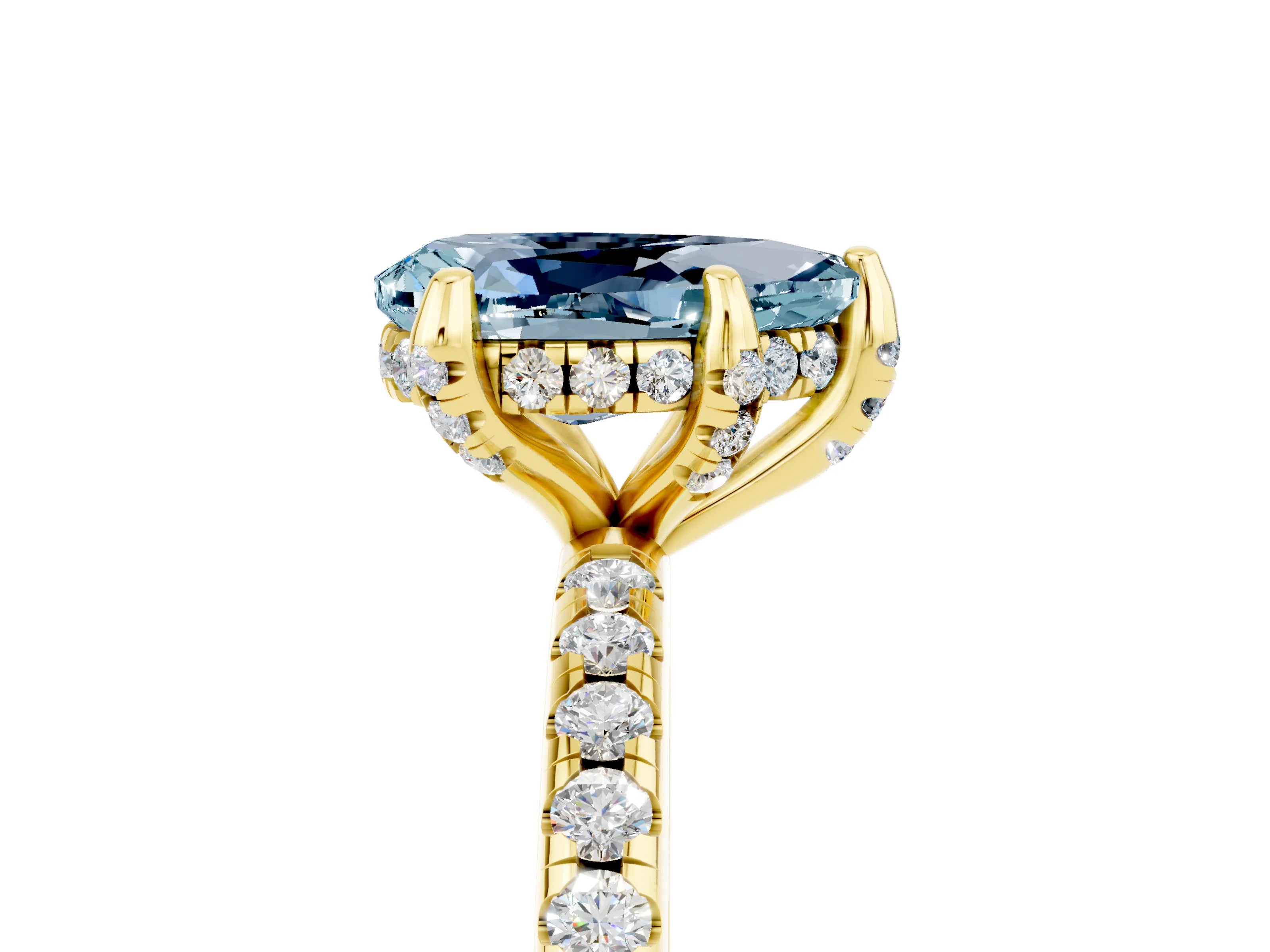 Yellow gold Pear Cut Diamond Solitaire Ring with Four-Prong Setting and Pavé Band_5