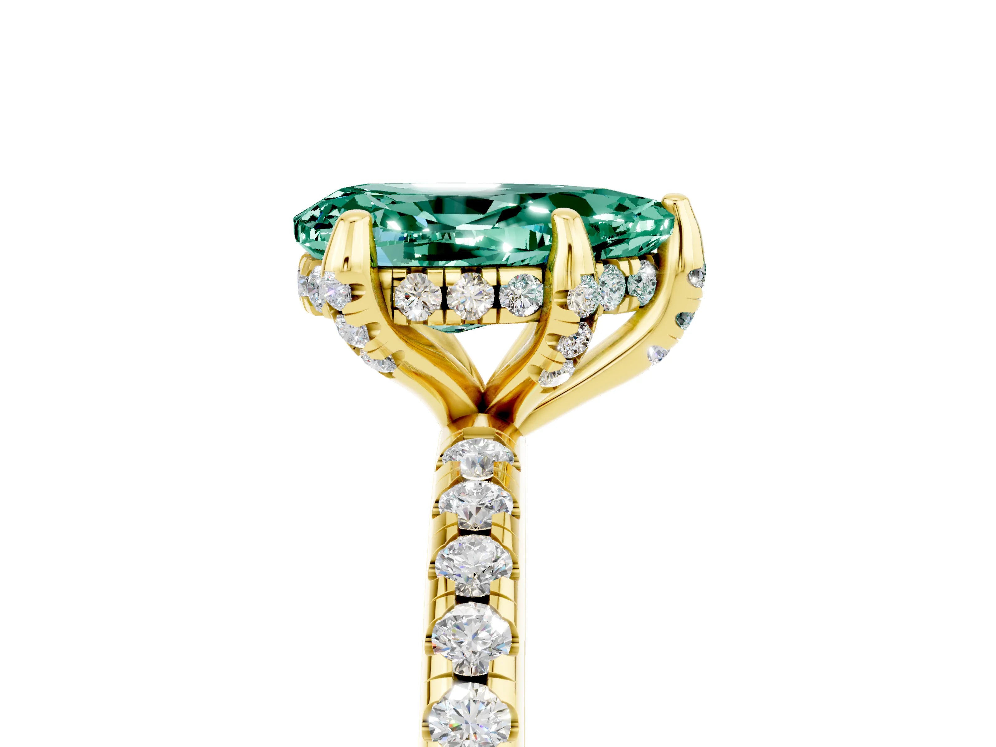 Yellow gold Pear Cut Diamond Solitaire Ring with Four-Prong Setting and Pavé Band_5