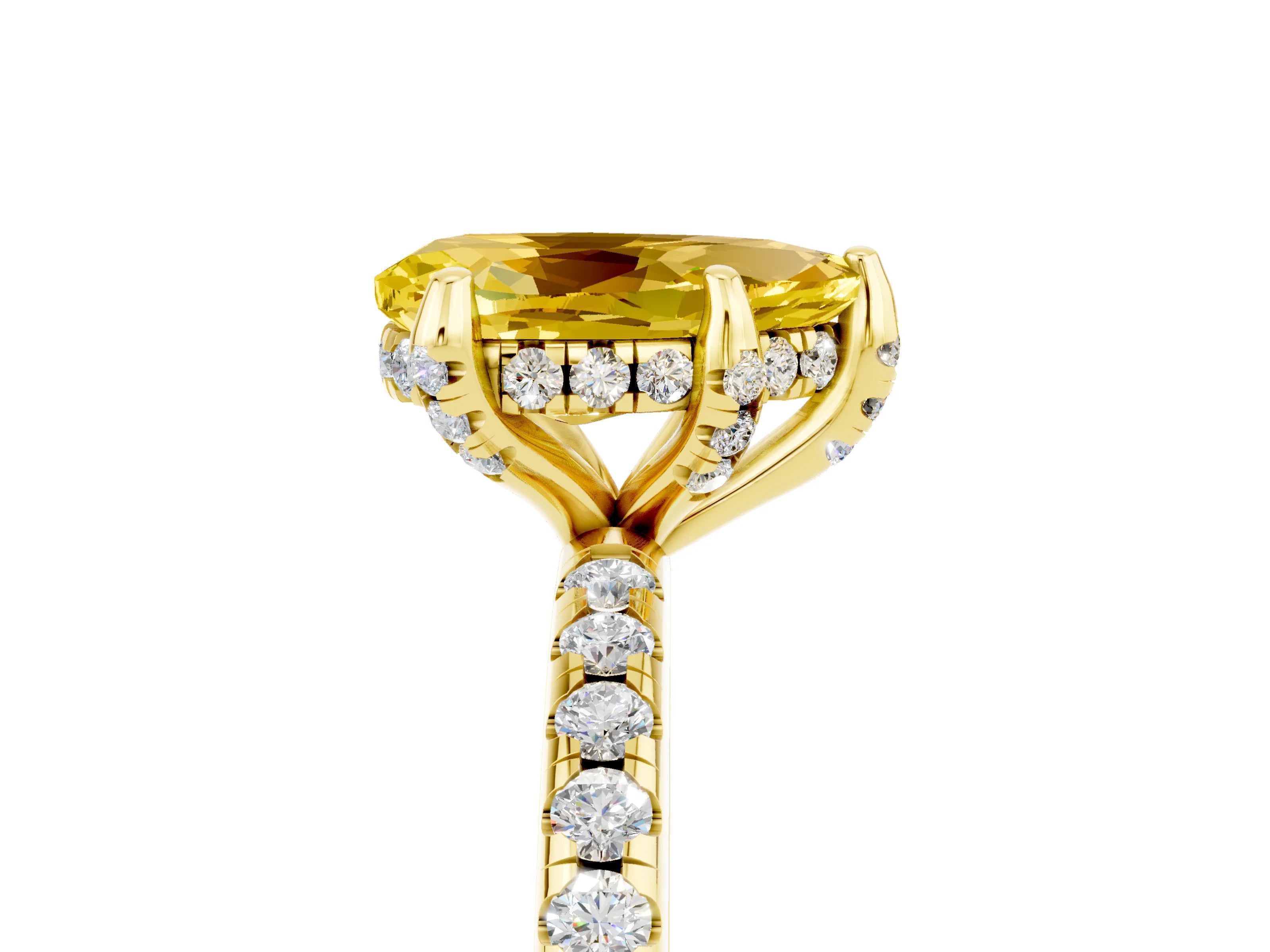 Yellow gold Pear Cut Diamond Solitaire Ring with Four-Prong Setting and Pavé Band_5