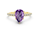 Yellow gold Pear Cut Diamond Solitaire Ring with Four-Prong Setting and Pavé Band
