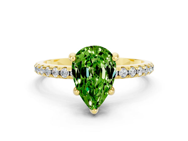 Yellow gold Pear Cut Diamond Solitaire Ring with Four-Prong Setting and Pavé Band