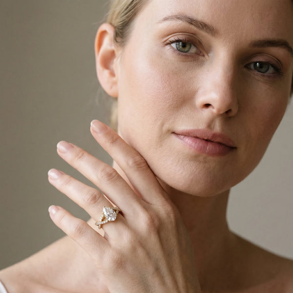 Yellow gold Pear Cut Diamond Solitaire Ring with Four-Prong Setting and Twisted Pavé Band