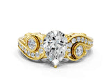 Yellow gold Pear Cut Diamond Solitaire Ring with Milgrain Pavé Band and Four-Prong Setting_184