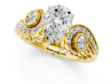 Yellow gold Pear Cut Diamond Solitaire Ring with Milgrain Pavé Band and Four-Prong Setting_185