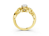Yellow gold Pear Cut Diamond Solitaire Ring with Milgrain Pavé Band and Four-Prong Setting_187