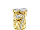 Yellow gold Pear Cut Diamond Solitaire Ring with Milgrain Pavé Band and Four-Prong Setting_189