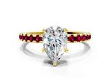 Yellow gold Pear Cut Diamond Solitaire Ring with Pavé Band and Four-Prong Setting