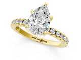 Yellow gold Pear Cut Diamond Solitaire Ring with Pavé Band and Four-Prong Setting_1
