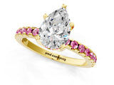 Yellow gold Pear Cut Diamond Solitaire Ring with Pavé Band and Four-Prong Setting_1