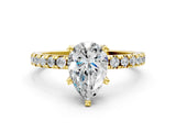Yellow gold Pear Cut Diamond Solitaire Ring with Pavé Band and Four-Prong Setting_211
